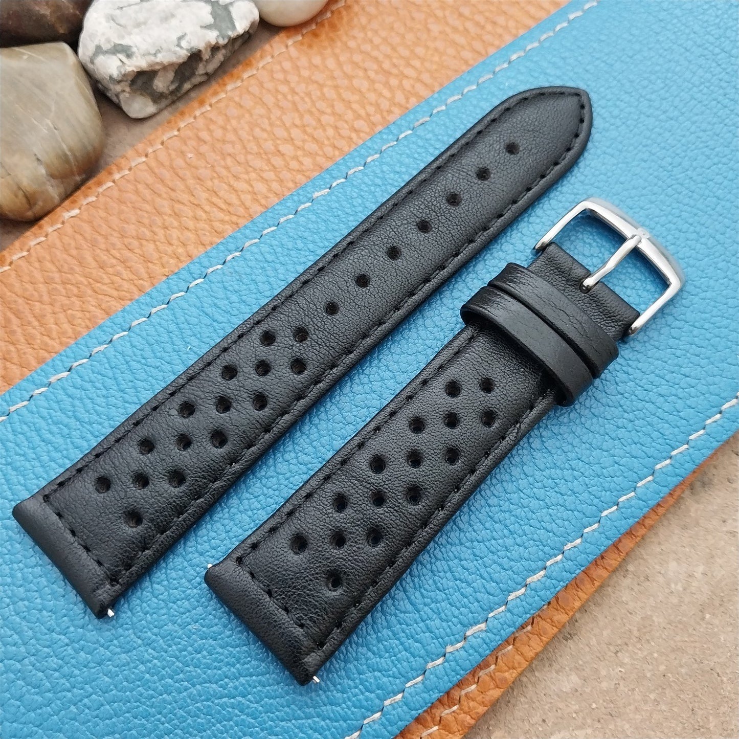 20mm Speidel Driving Perforated Black Leather Watch Strap
