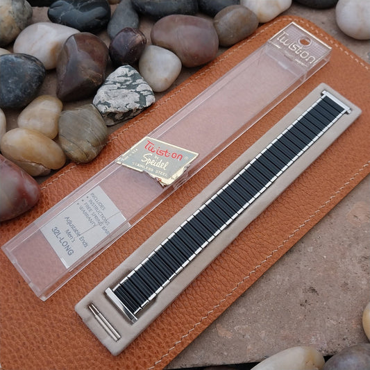 19mm 18mm 17mm 16mm Vintage Speidel Classic Black & Stainless Unused Watch Band