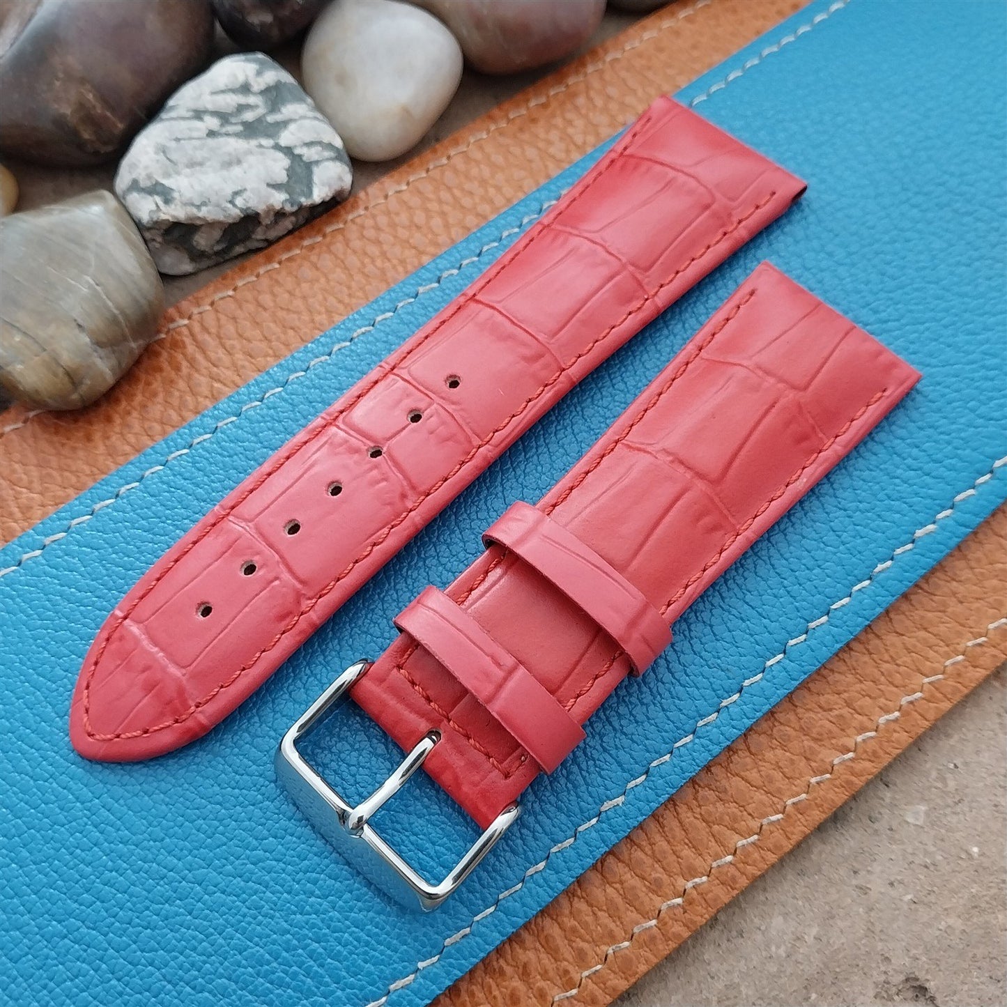 26mm Hadley Roma Red Croco-Grain Leather Unused Watch Band