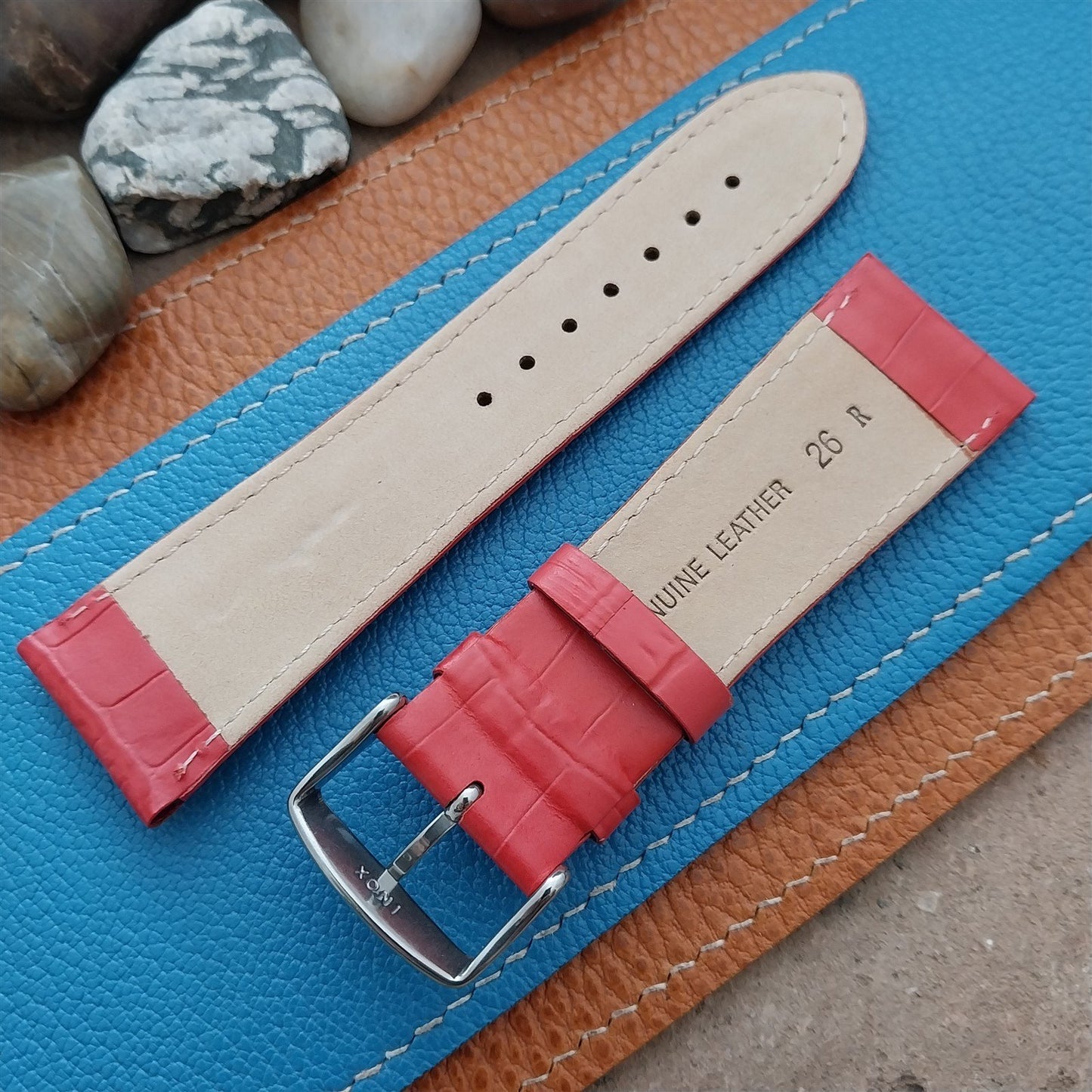 26mm Hadley Roma Red Croco-Grain Leather Unused Watch Band