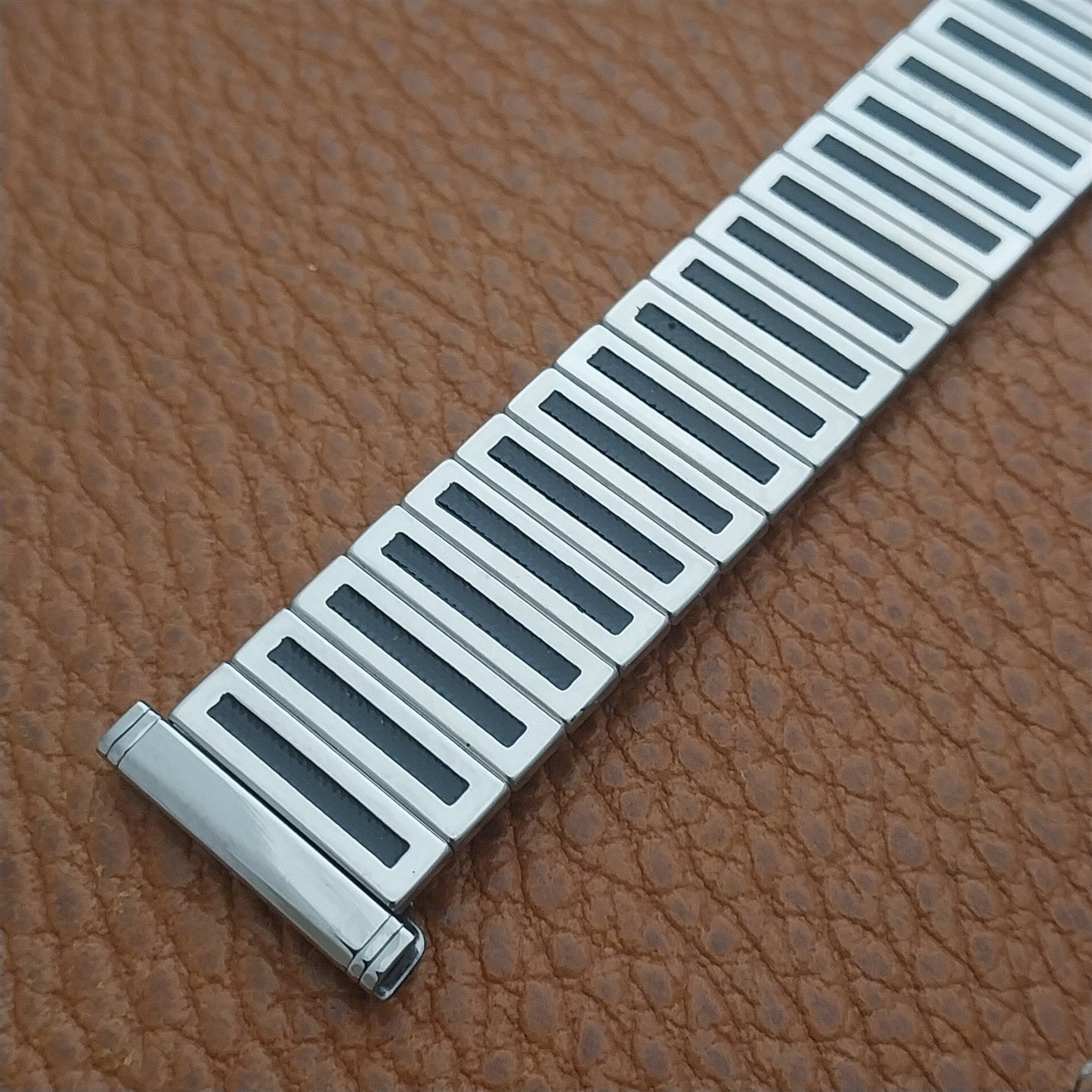 Uniflex Slim Stainless Steel Expansion & Black Enamel 1960s Vintage Watch Band