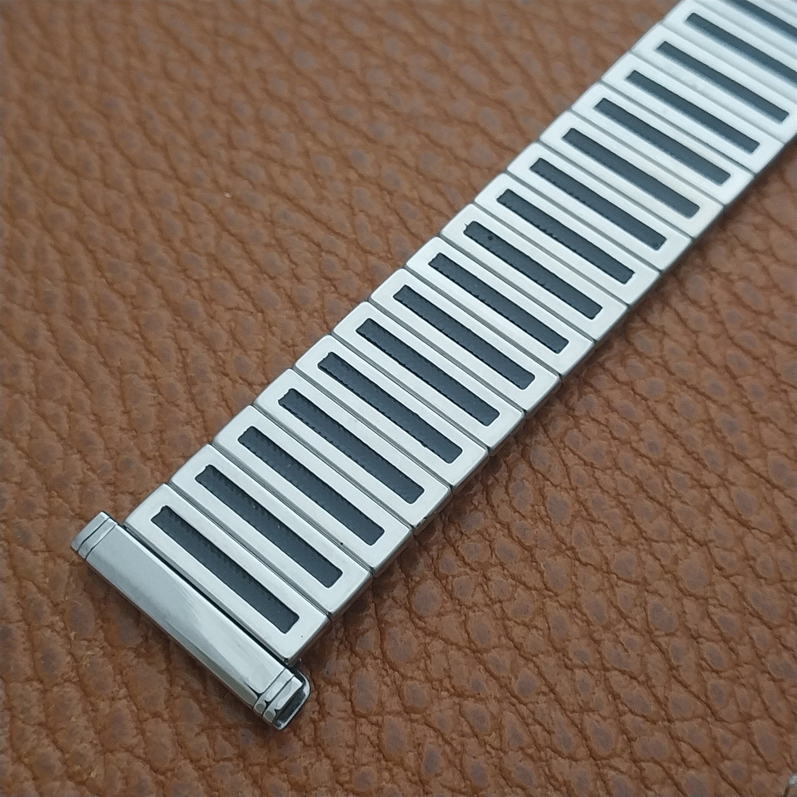 Uniflex Slim Stainless Steel Expansion & Black Enamel 1960s Vintage Watch Band