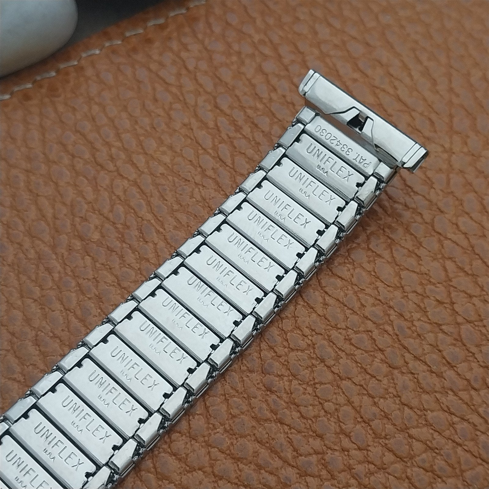 Uniflex Slim Stainless Steel Expansion & Black Enamel 1960s Vintage Watch Band