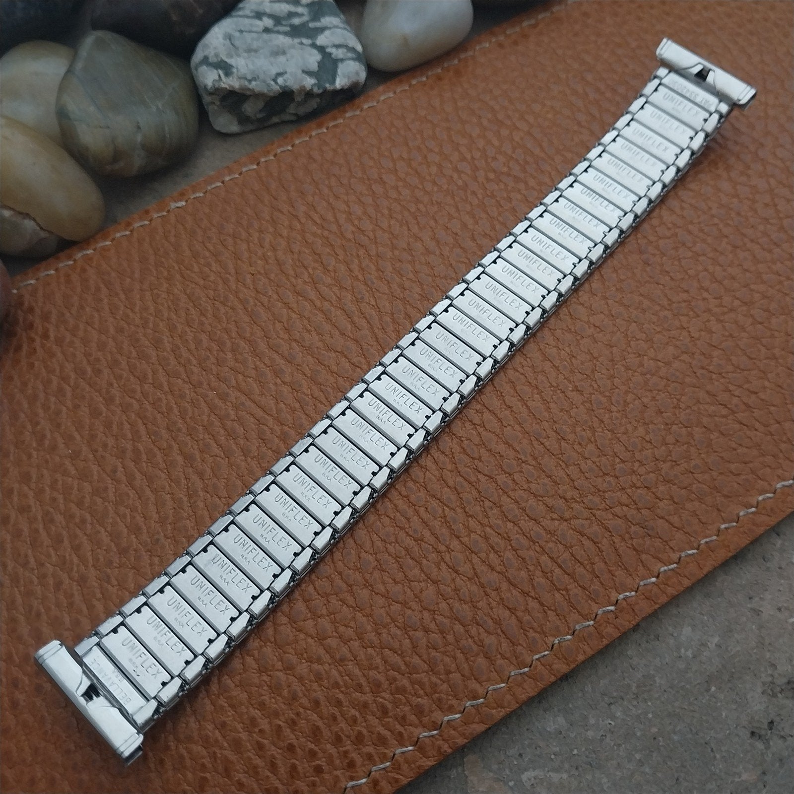 Uniflex Slim Stainless Steel Expansion & Black Enamel 1960s Vintage Watch Band