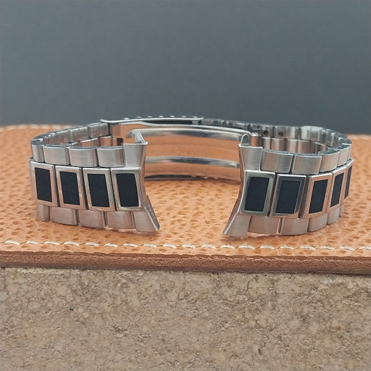 1960s Vintage 19mm Stainless & Black Corfam Craftex Classic NOS Watch Band