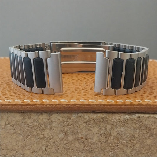 18mm Black & Stainless Steel Speidel Flared Unused nos Vintage Watch Band