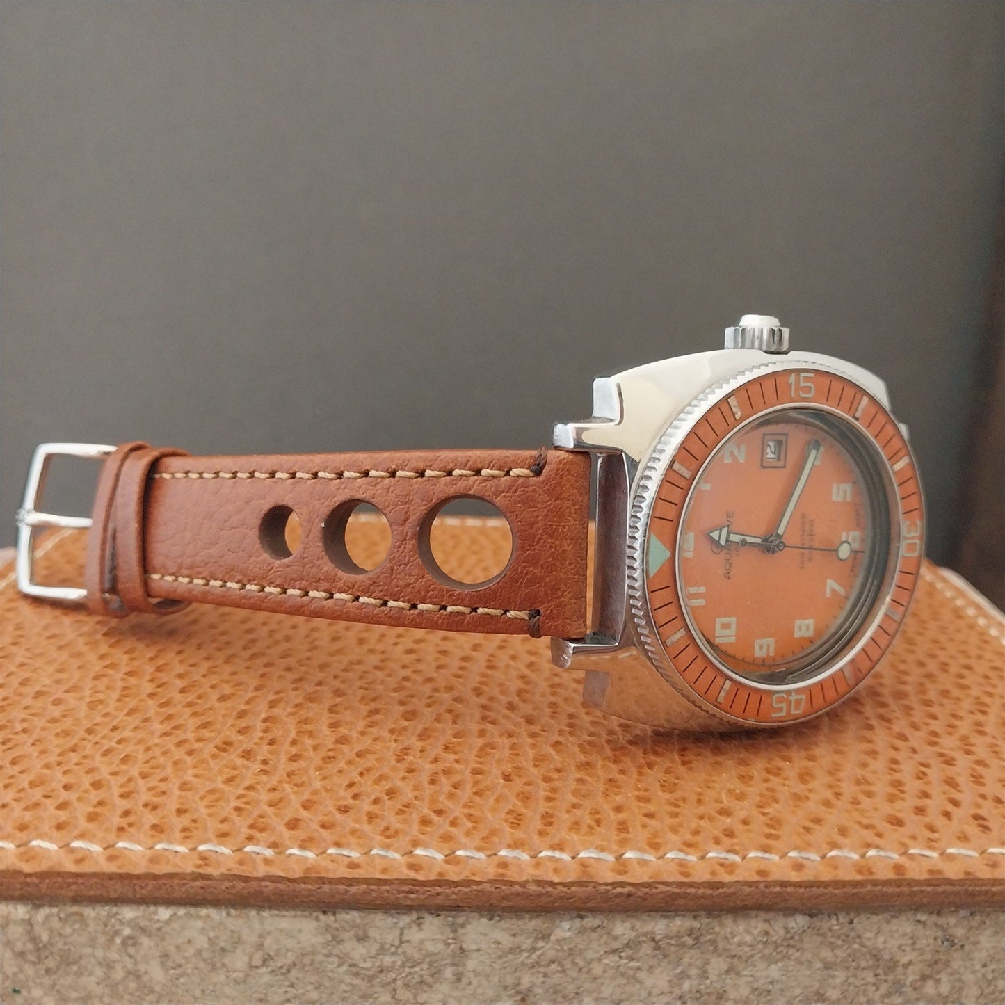 20mm Hirsch Rally Gold-Brown Buffalo Leather Unused Tapered 20/18 Watch Band