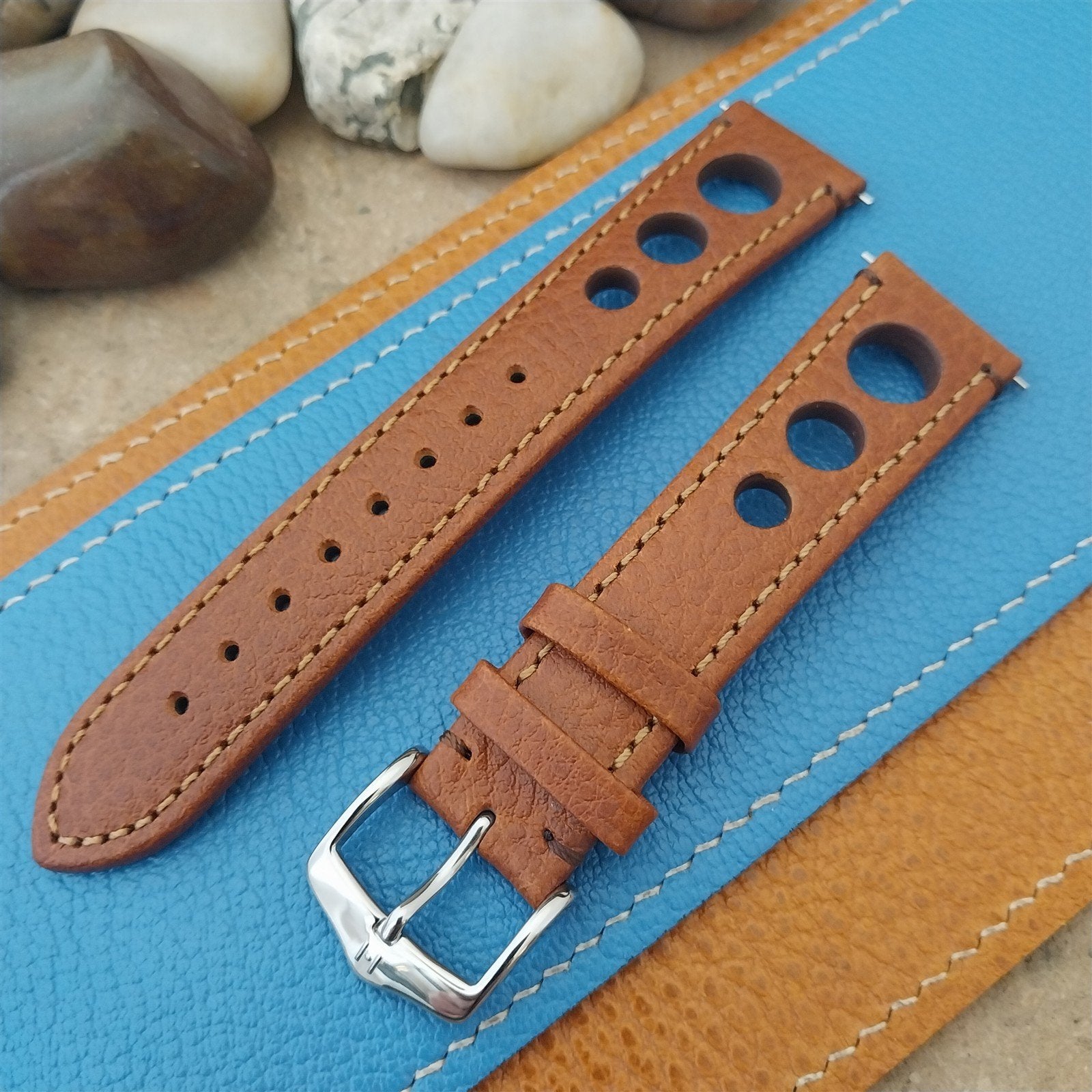 20mm Hirsch Rally Gold-Brown Buffalo Leather Unused Tapered 20/18 Watch Band