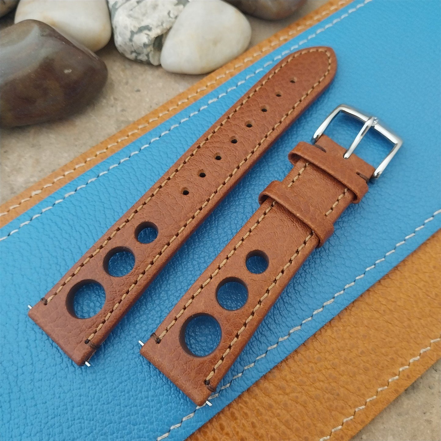 20mm Hirsch Rally Gold-Brown Buffalo Leather Unused Tapered 20/18 Watch Band