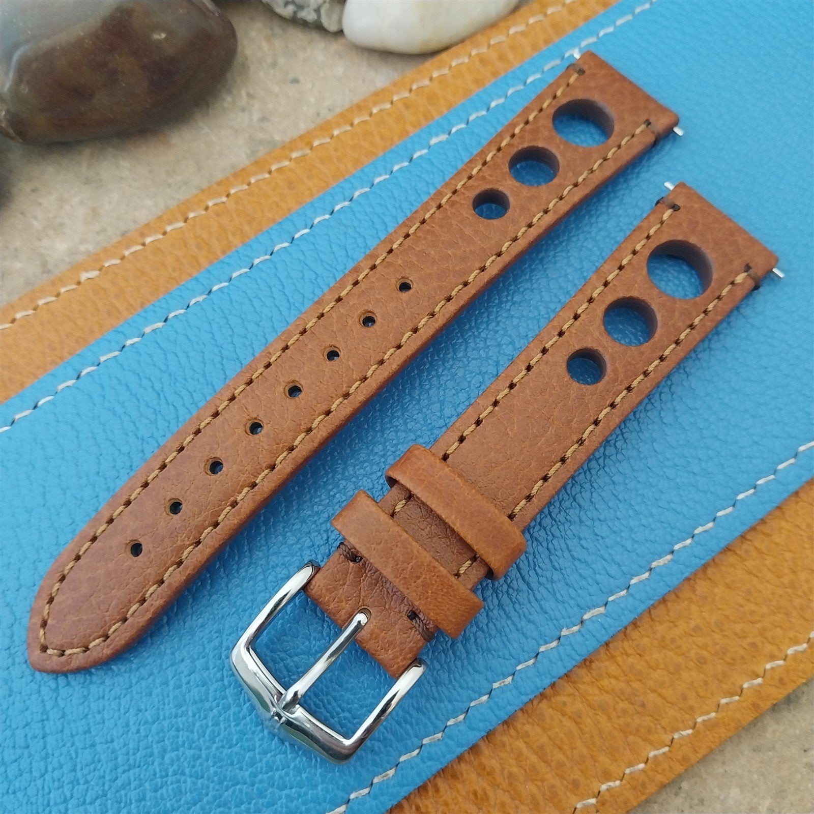 18mm Hirsch Rally Gold-Brown Buffalo Leather Unused Tapered 18/16 Watch Band