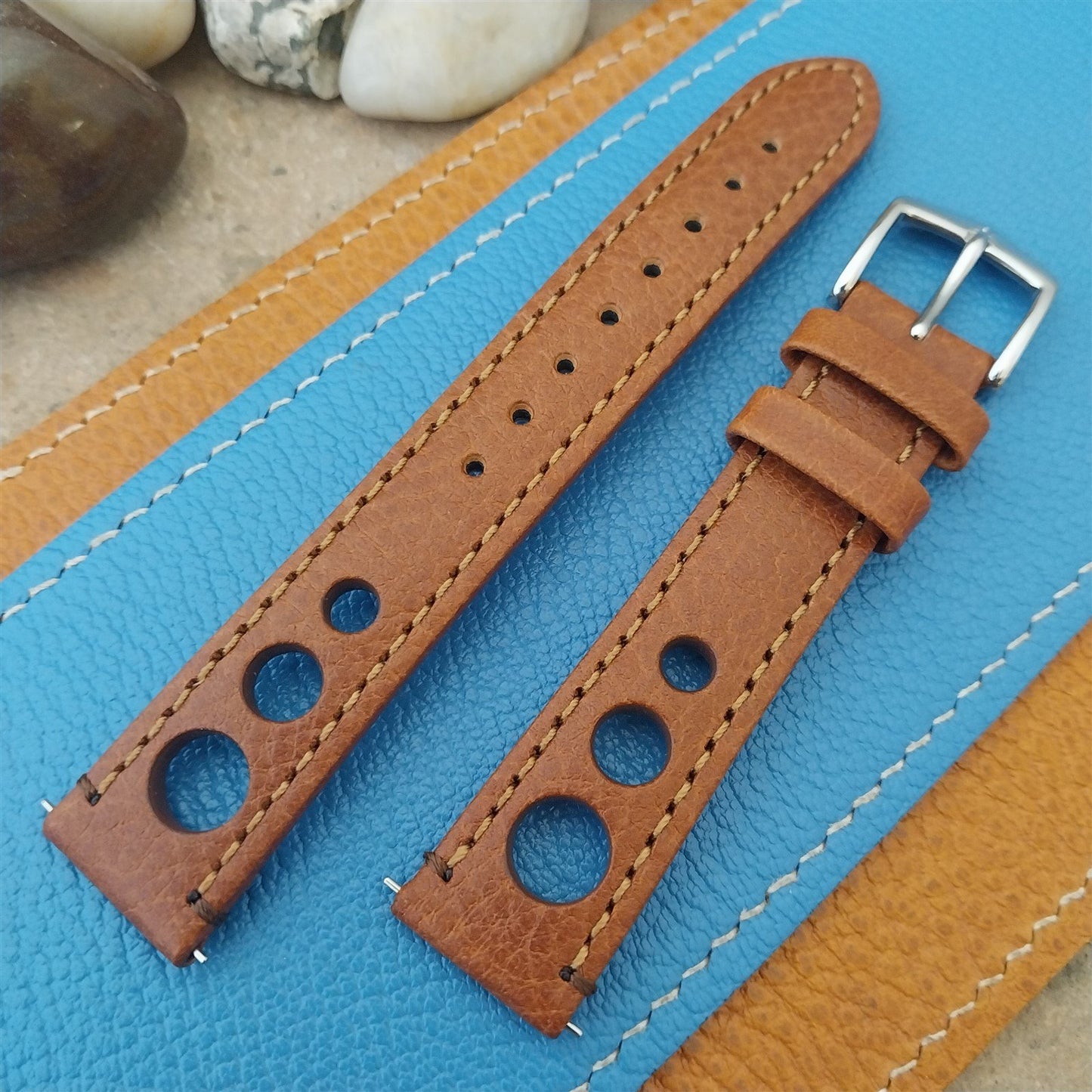 18mm Hirsch Rally Gold-Brown Buffalo Leather Unused Tapered 18/16 Watch Band