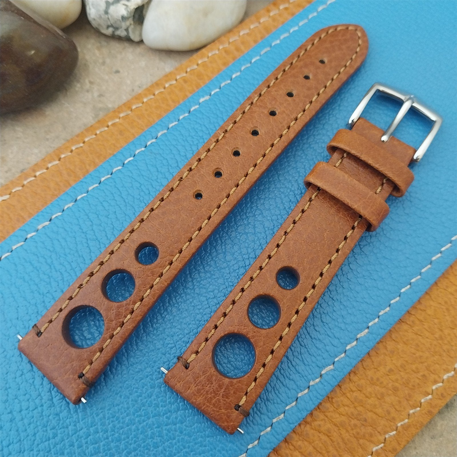 18mm Hirsch Rally Gold-Brown Buffalo Leather Unused Tapered 18/16 Watch Band