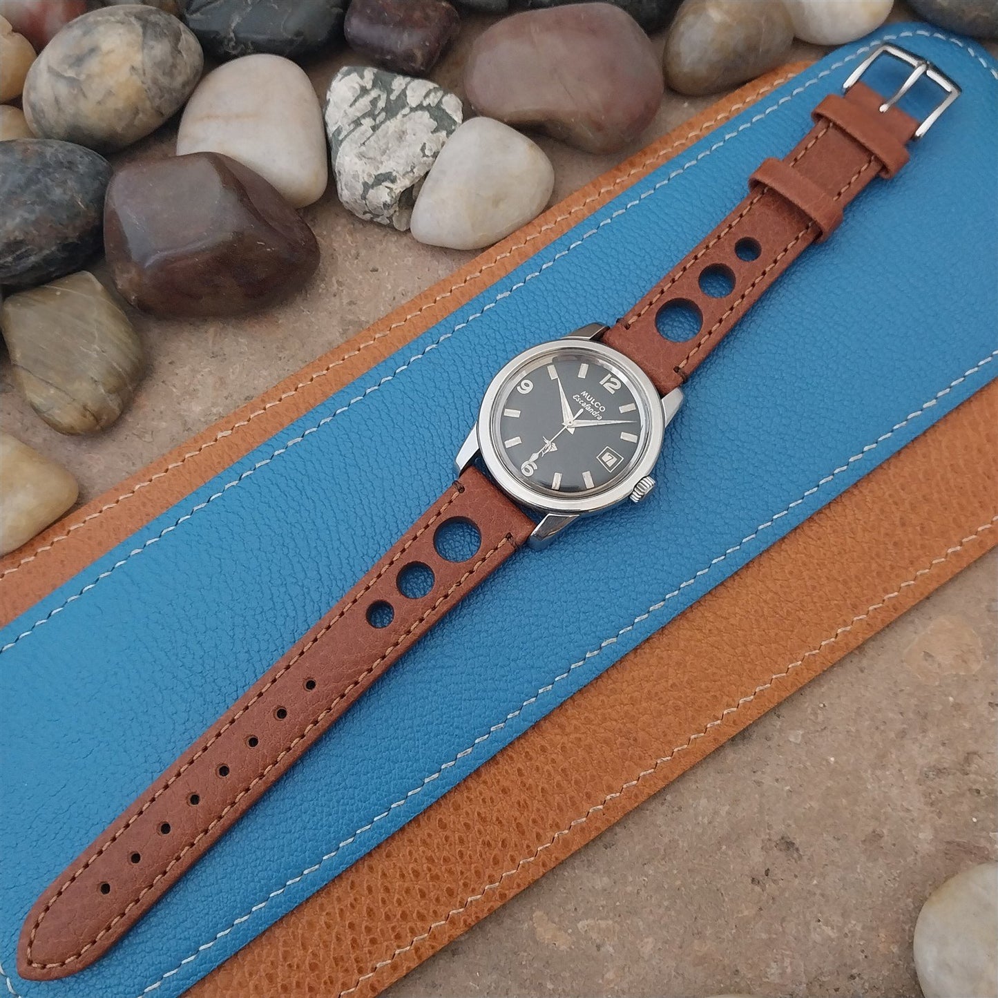 18mm Hirsch Rally Gold-Brown Buffalo Leather Unused Tapered 18/16 Watch Band