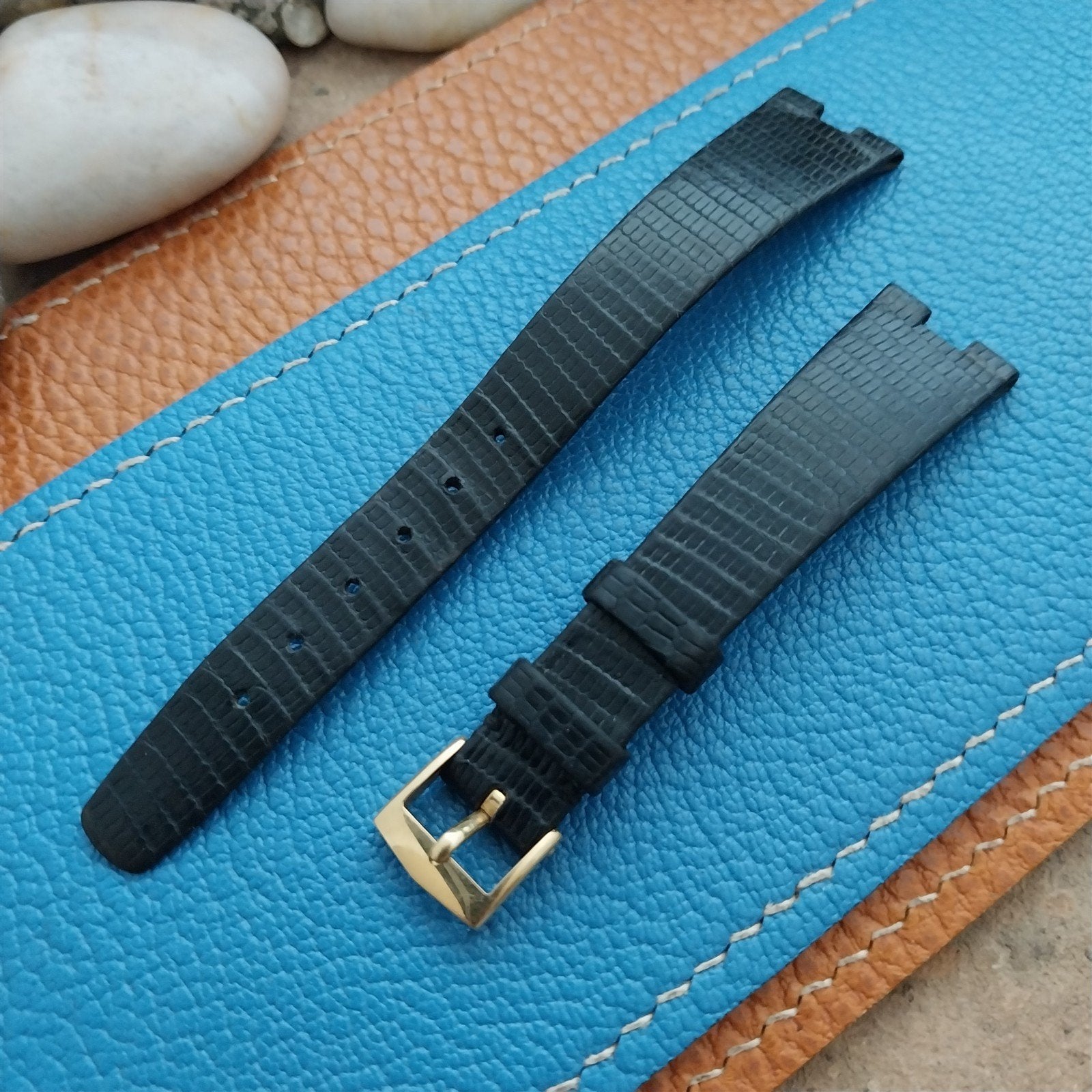 Vintage Patek Philippe 10mm 750 Solid Gold Buckle & 15mm Notched Lizard Strap