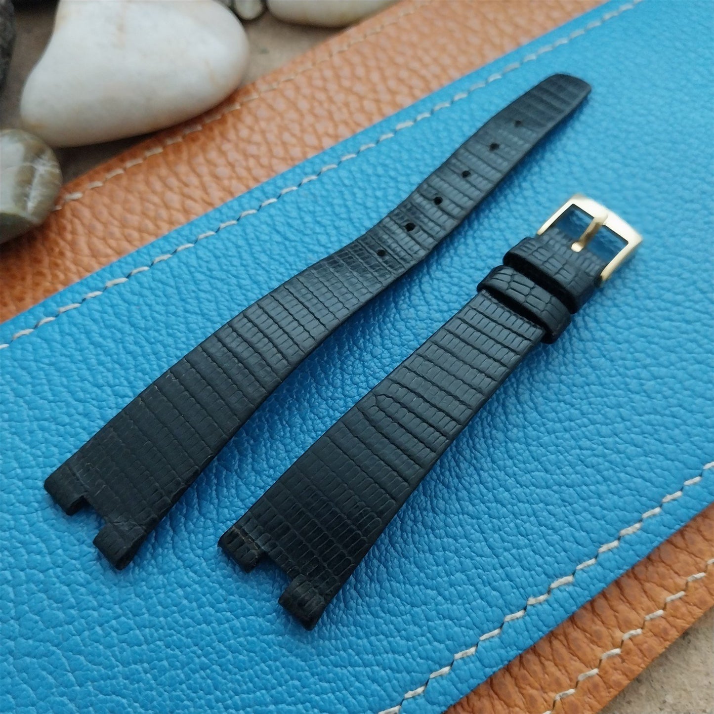 Vintage Patek Philippe 10mm 750 Solid Gold Buckle & 15mm Notched Lizard Strap