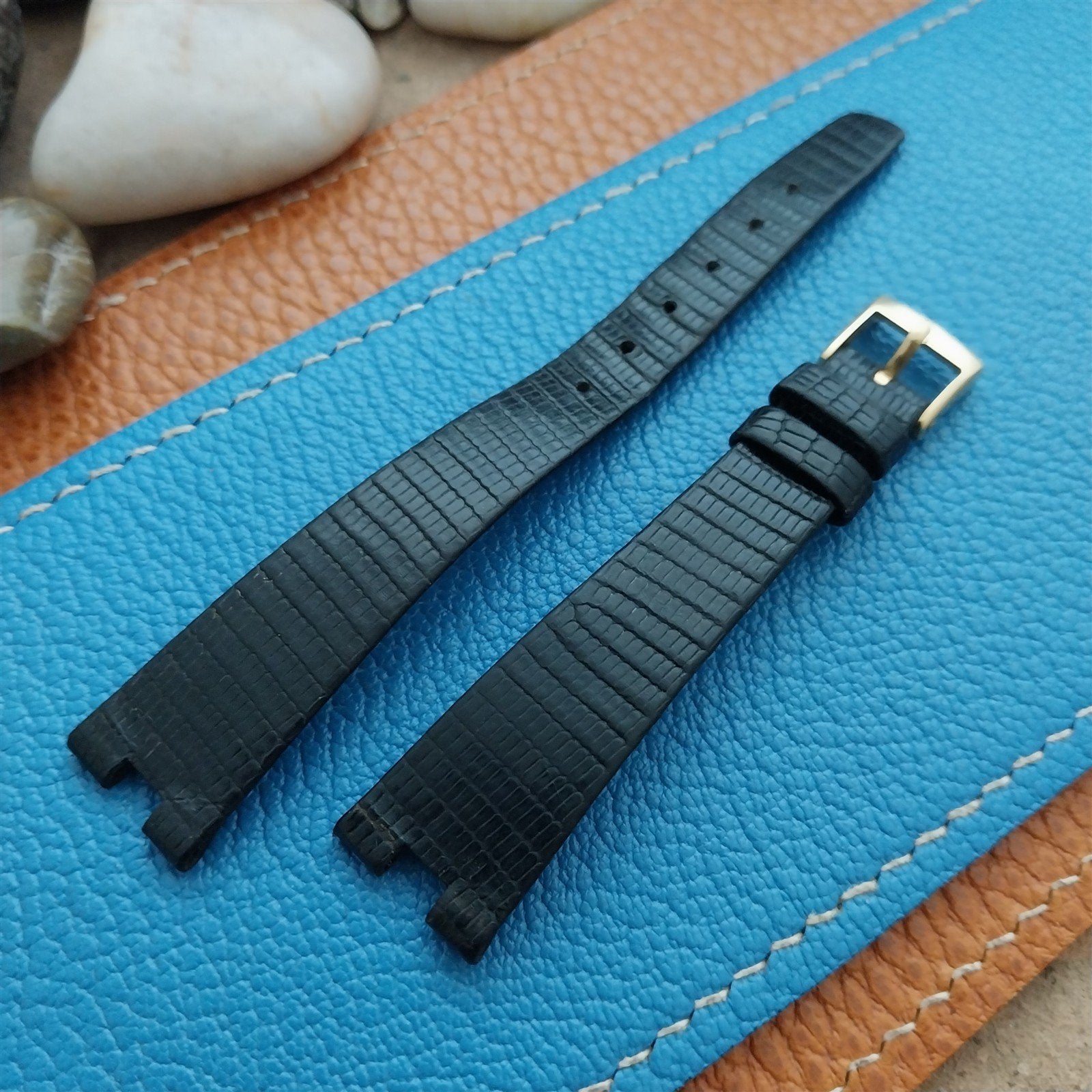 Vintage Patek Philippe 10mm 750 Solid Gold Buckle & 15mm Notched Lizard Strap