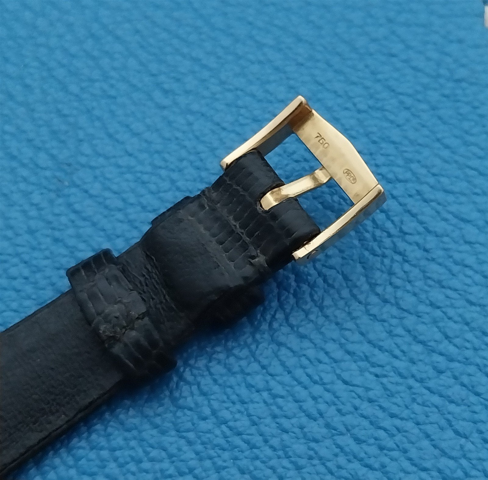 Vintage Patek Philippe 10mm 750 Solid Gold Buckle & 15mm Notched Lizard Strap