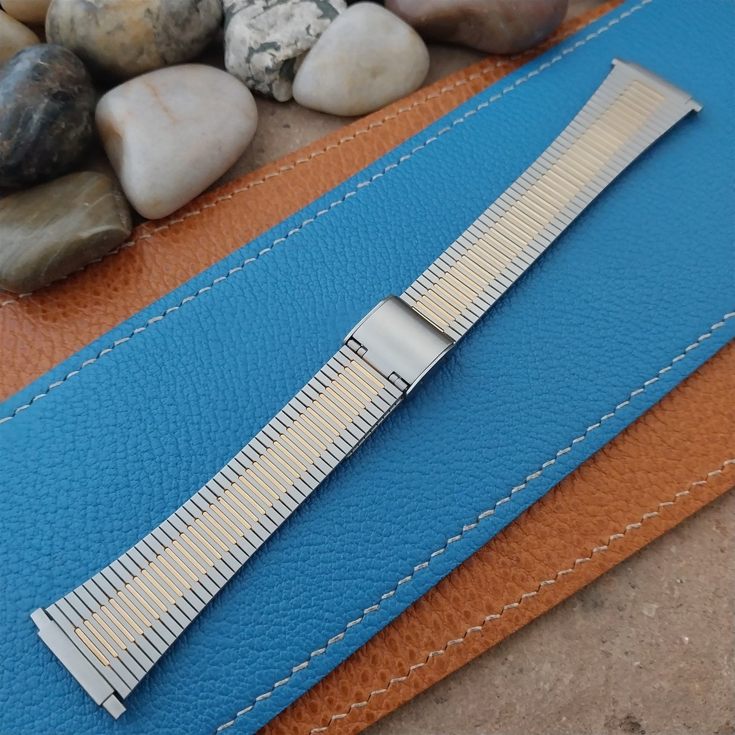 Stainless & Gold Tone 2pc LED LCD 16mm 18mm 20mm Unused 1970s Vintage Watch Band