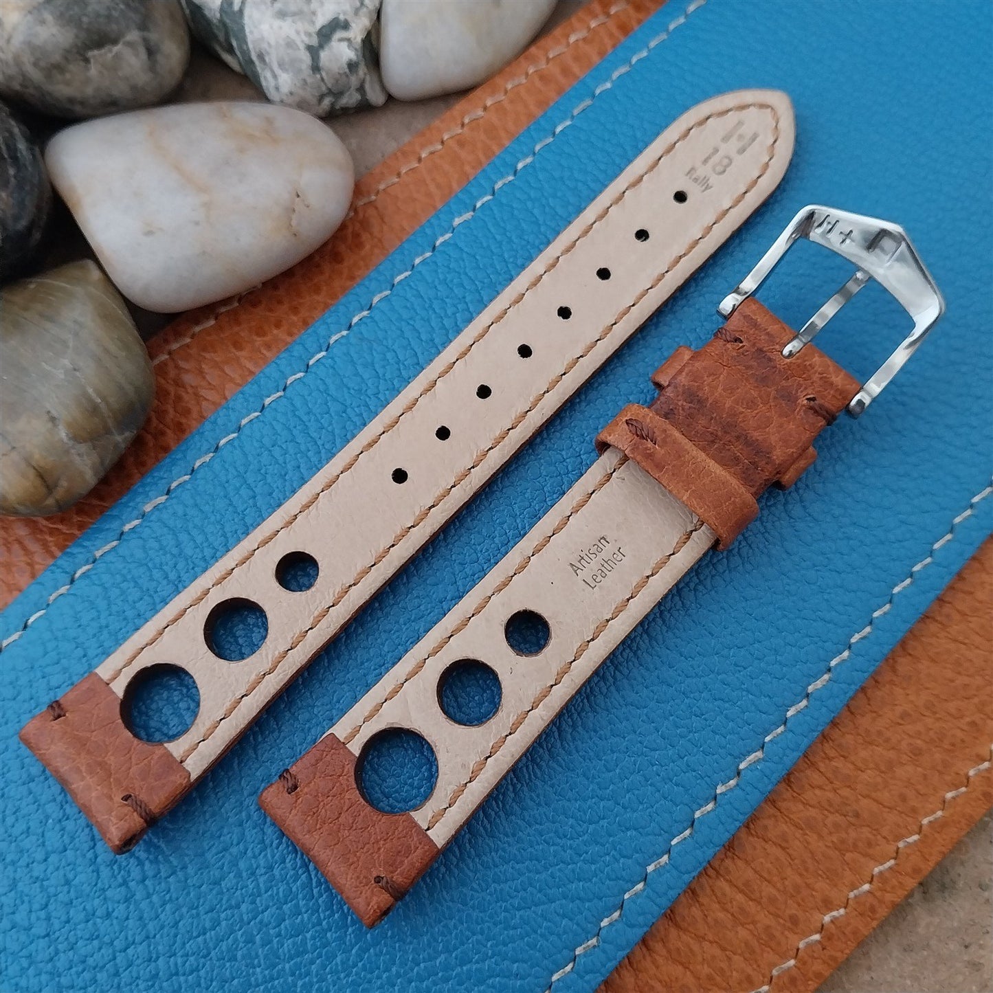 18mm Hirsch Rally Gold-Brown Buffalo Leather Unused Tapered 18/16 Watch Band