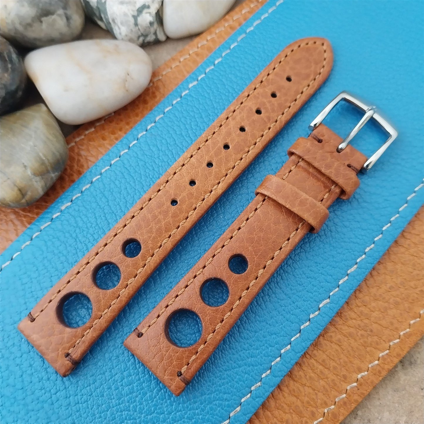 18mm Hirsch Rally Gold-Brown Buffalo Leather Unused Tapered 18/16 Watch Band