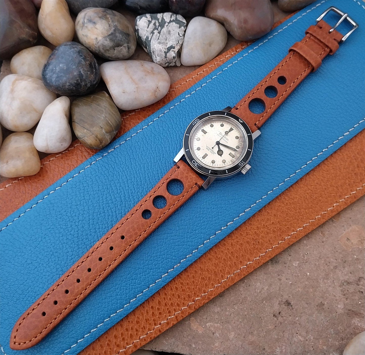 18mm Hirsch Rally Gold-Brown Buffalo Leather Unused Tapered 18/16 Watch Band