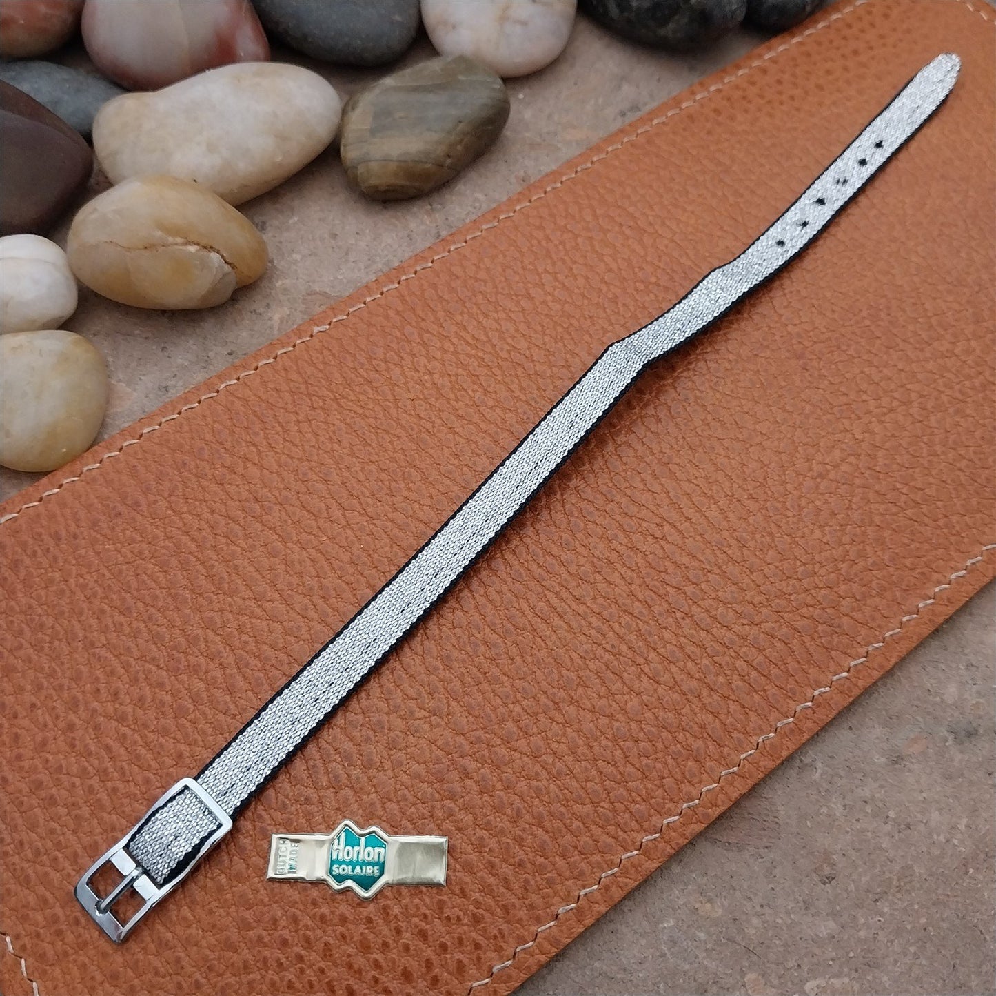 Vintage 8mm Silver Metallic Horlon Solaire Ladies Single Pass Watch Strap