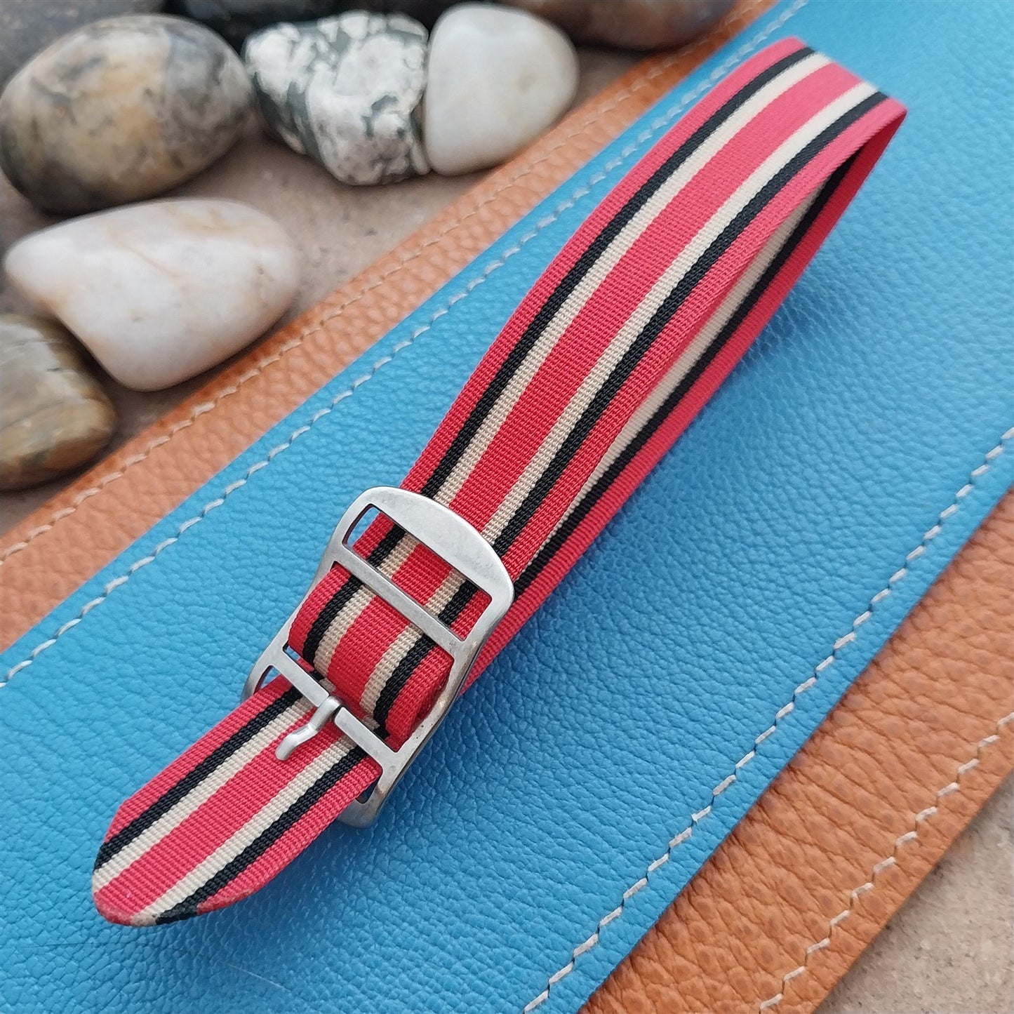Vintage 18mm Striped Perlon Unused Classic Single Pass 1960s Unused Watch Band