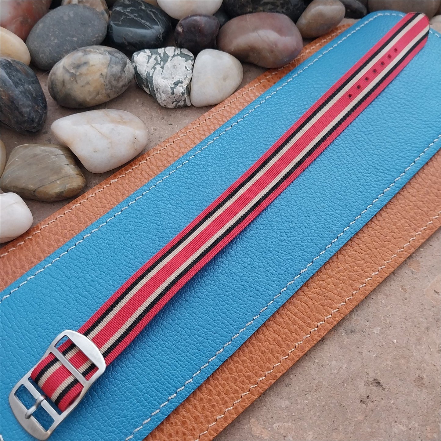 Vintage 18mm Striped Perlon Unused Classic Single Pass 1960s Unused Watch Band