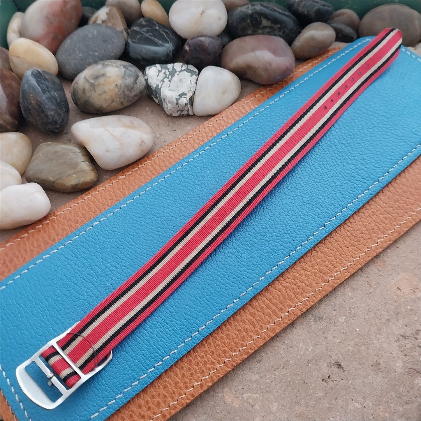 Vintage 18mm Striped Perlon Unused Classic Single Pass 1960s Unused Watch Band