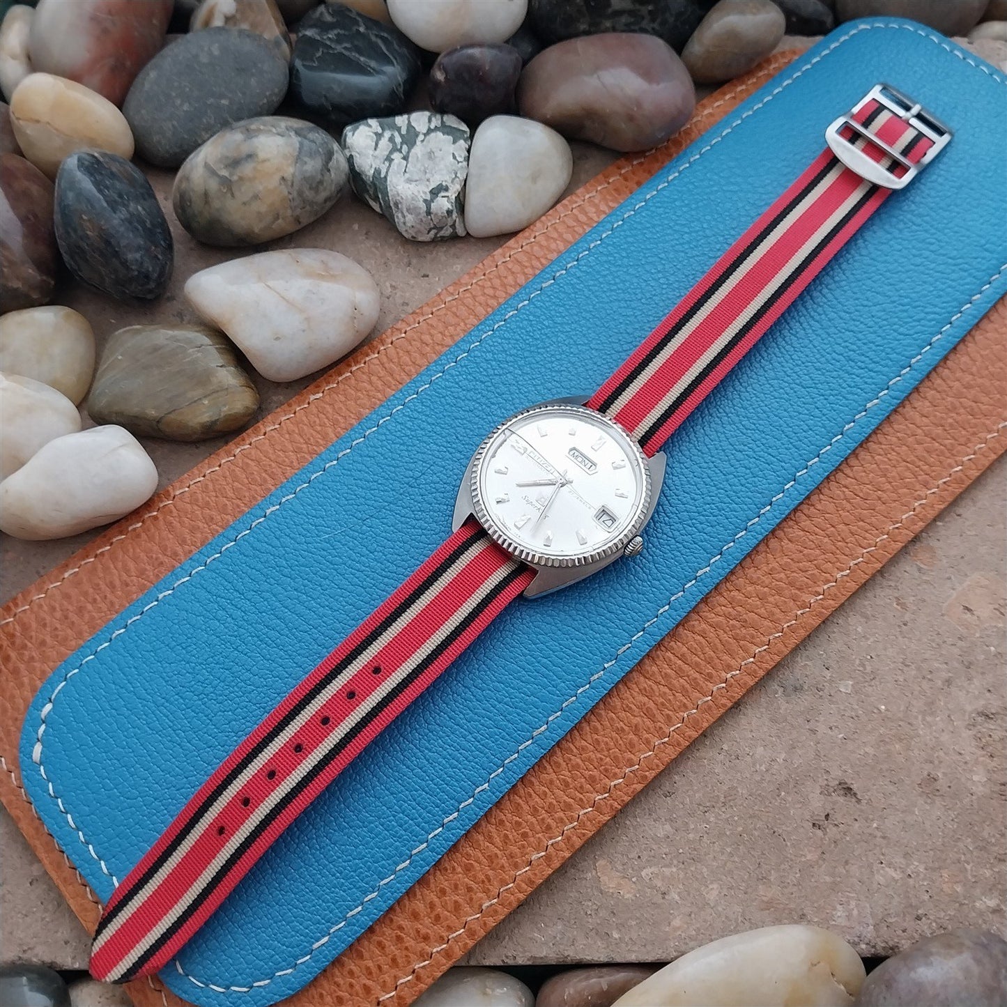 Vintage 18mm Striped Perlon Unused Classic Single Pass 1960s Unused Watch Band