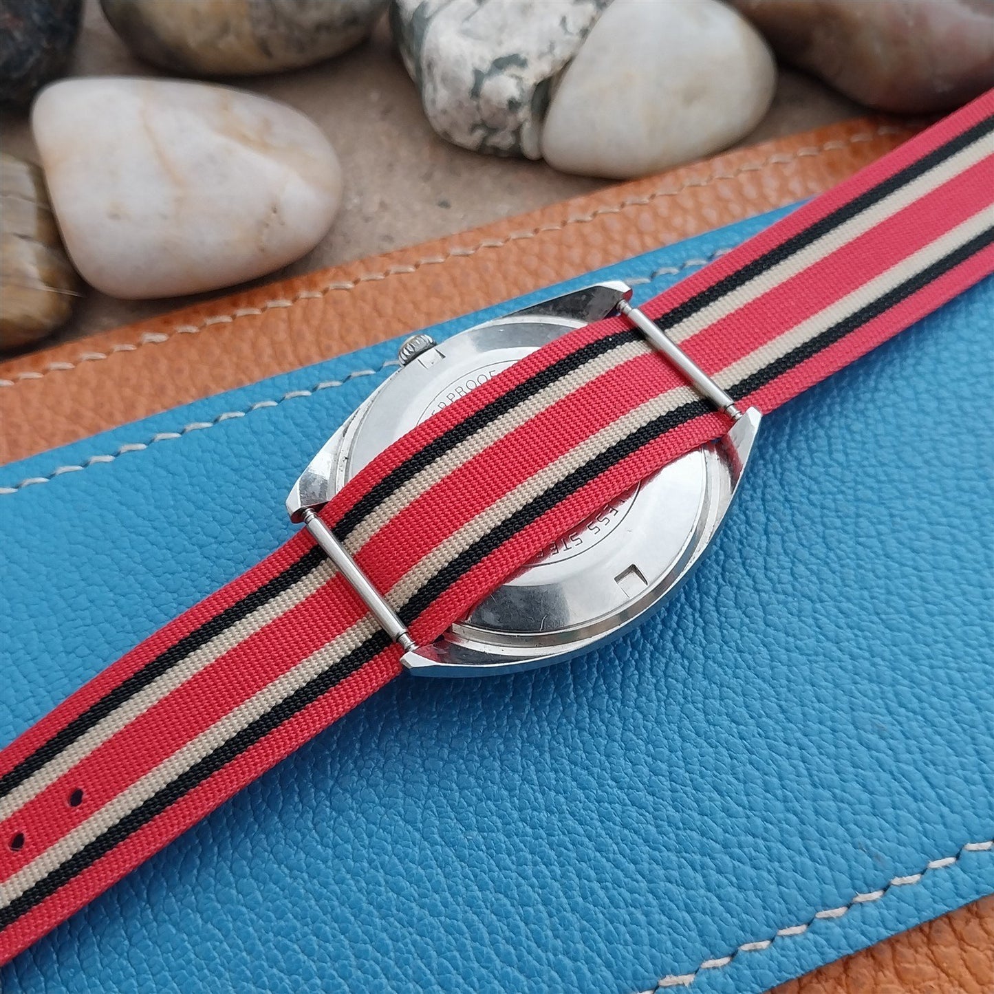Vintage 18mm Striped Perlon Unused Classic Single Pass 1960s Unused Watch Band