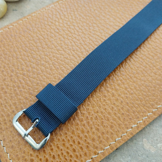 18mm Blue Nylon Single Pass 1960s Unused Vintage Watch Band & Silver-Tone Buckle