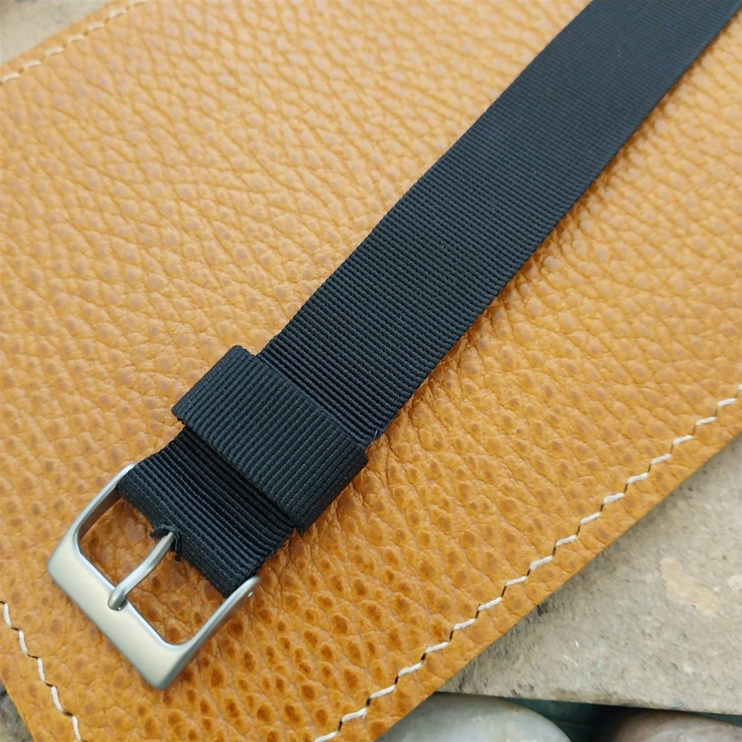 Vintage 18mm Stiff Black Nylon Single Pass Classic 1960s Unused Watch Band