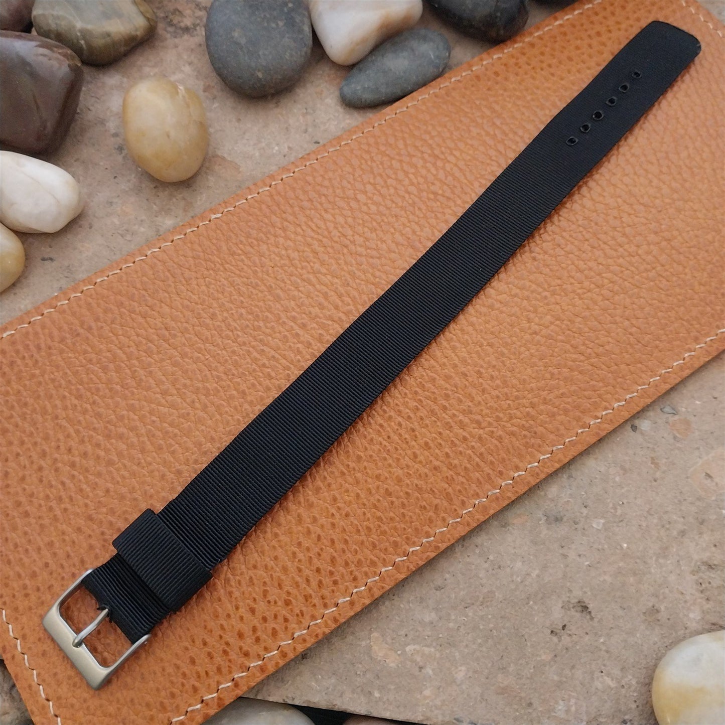 Vintage 18mm Stiff Black Nylon Single Pass Classic 1960s Unused Watch Band