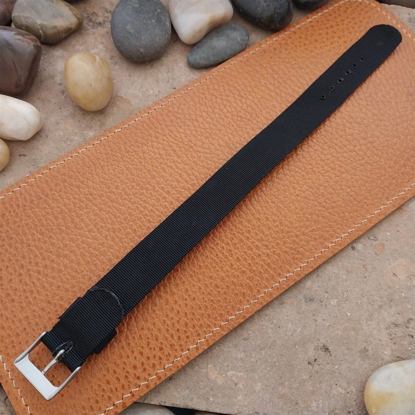 Vintage 18mm Stiff Black Nylon Single Pass Classic 1960s Unused Watch Band