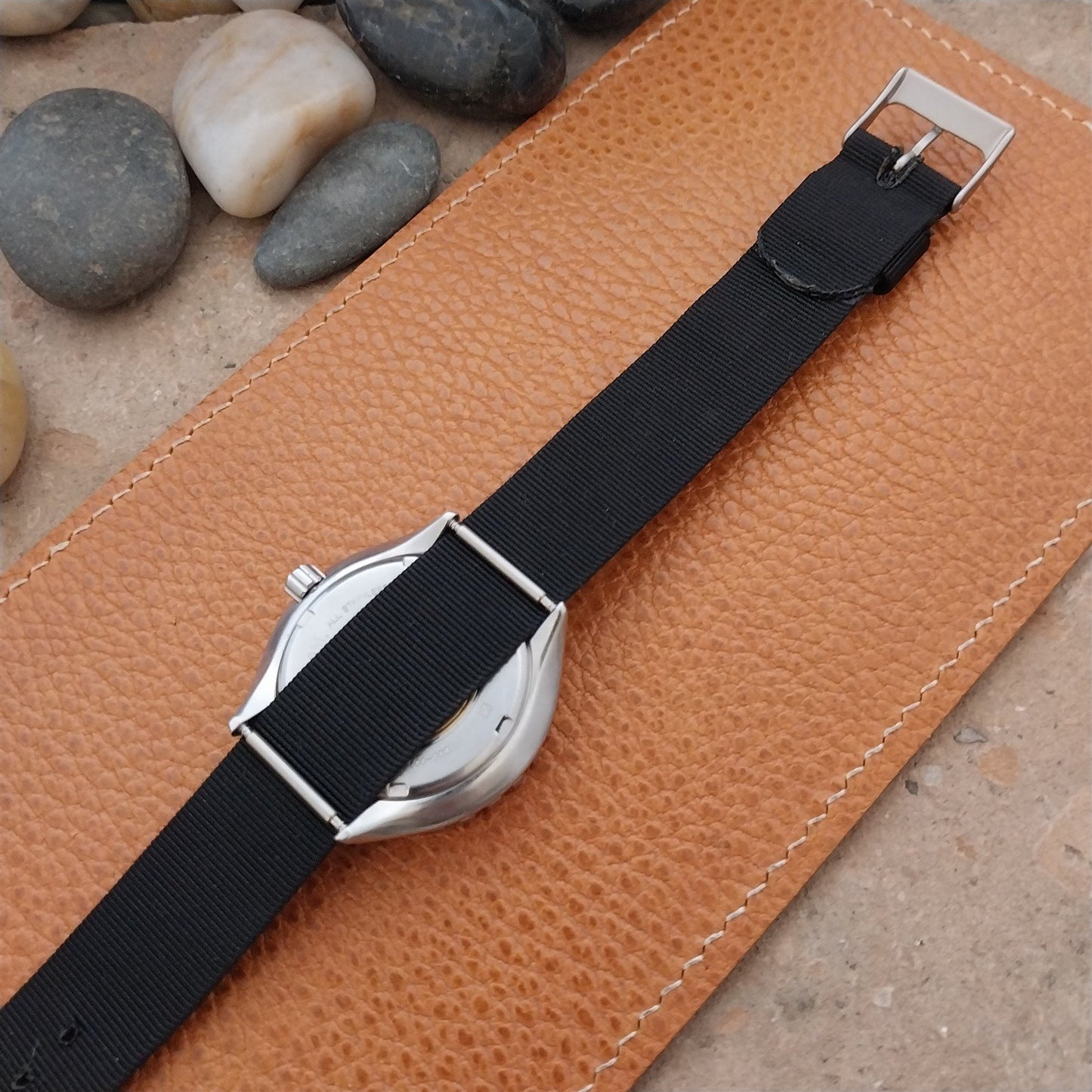 Vintage 18mm Stiff Black Nylon Single Pass Classic 1960s Unused Watch Band