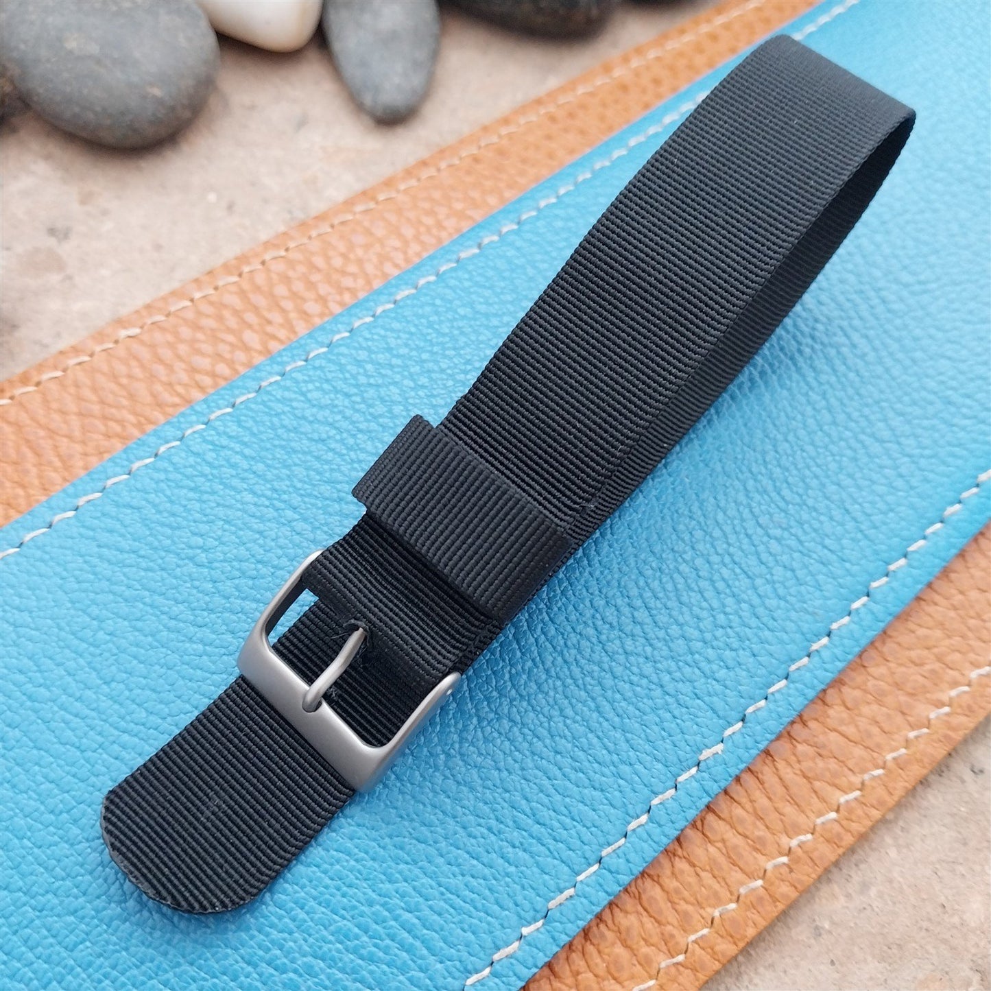 Vintage 18mm Stiff Black Nylon Single Pass Classic 1960s Unused Watch Band