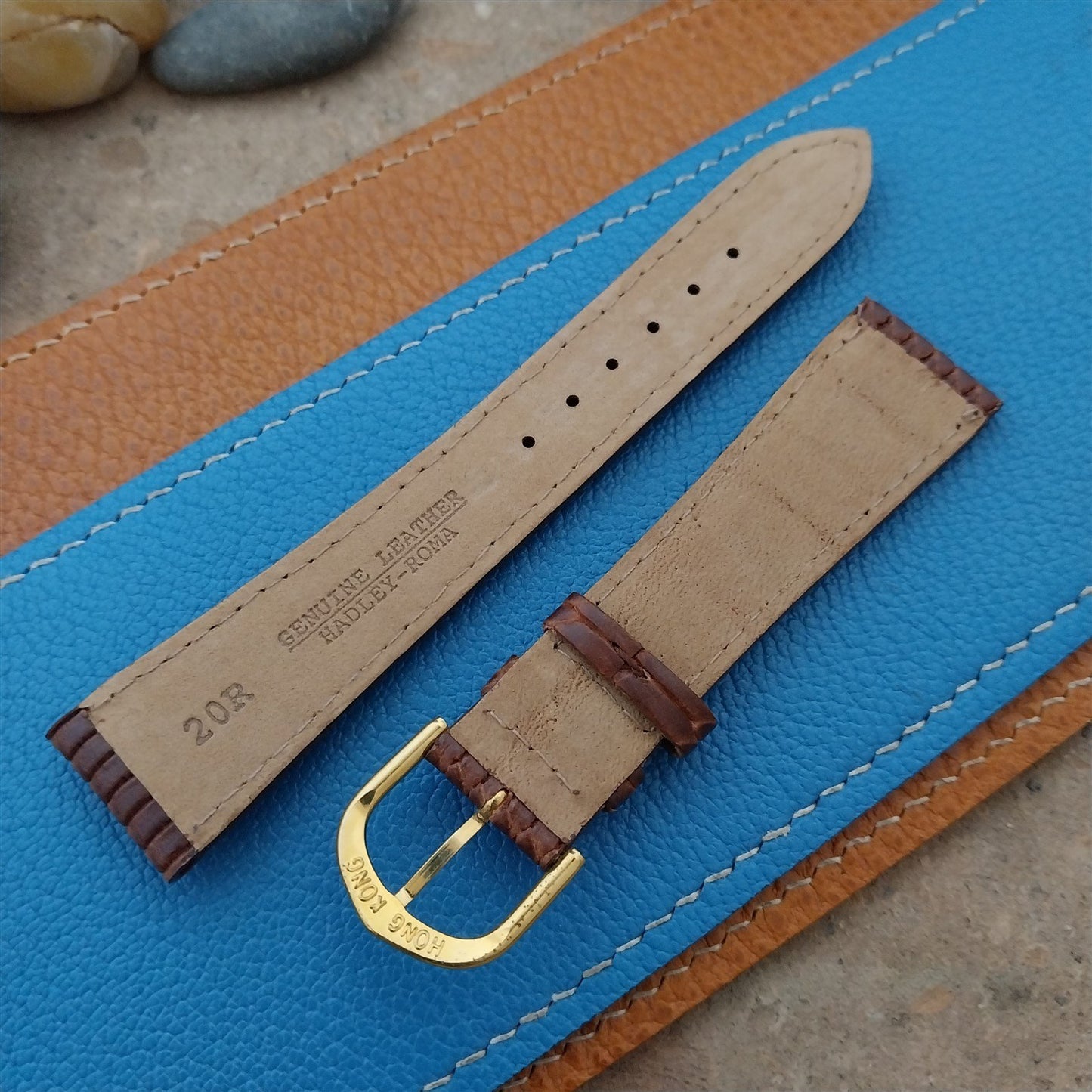 20mm Hadley Roma Tapered Brown Basketweave Textured Leather Unused Watch Strap