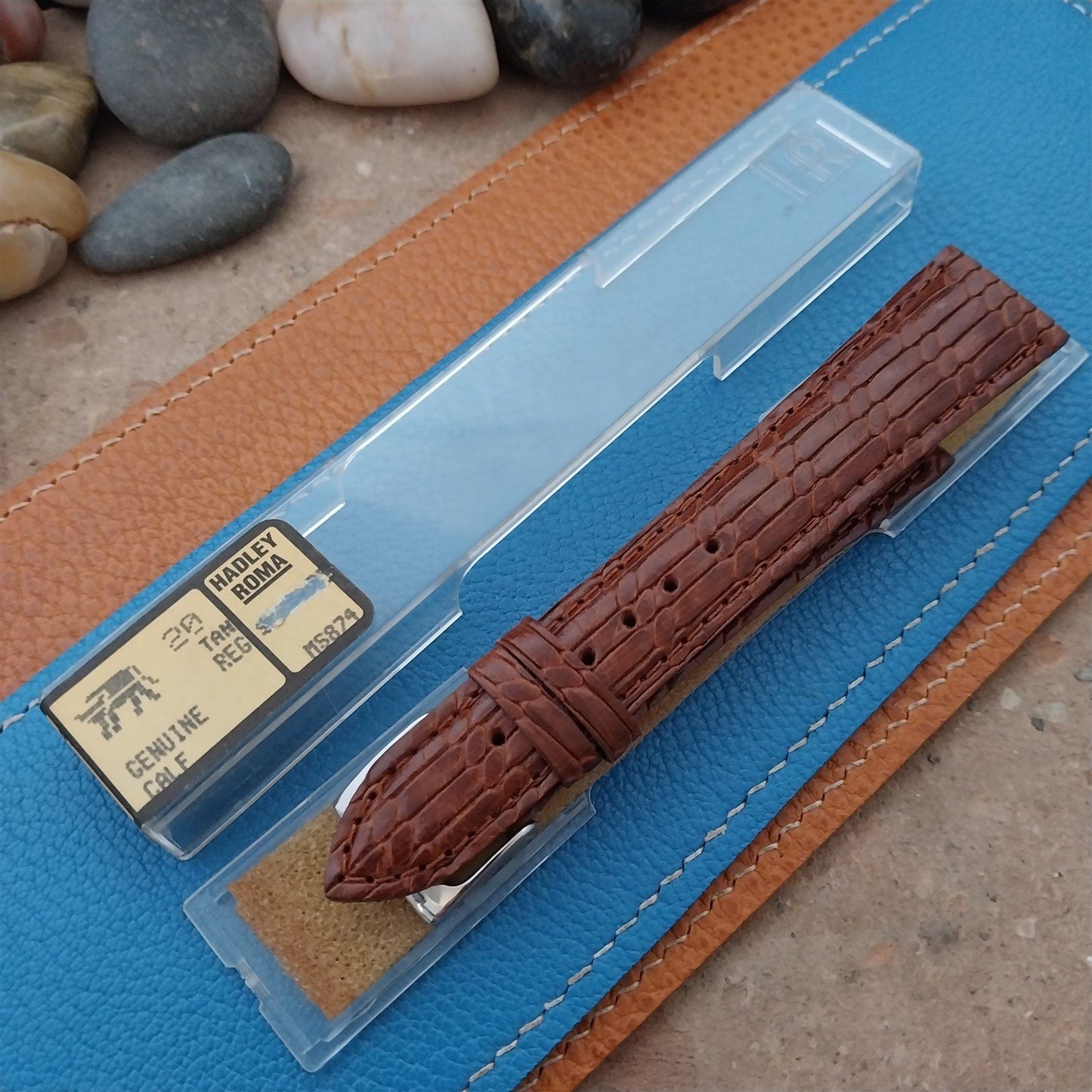 20mm Hadley Roma Brown Basketweave Textured Leather Unused Tapered Watch Strap