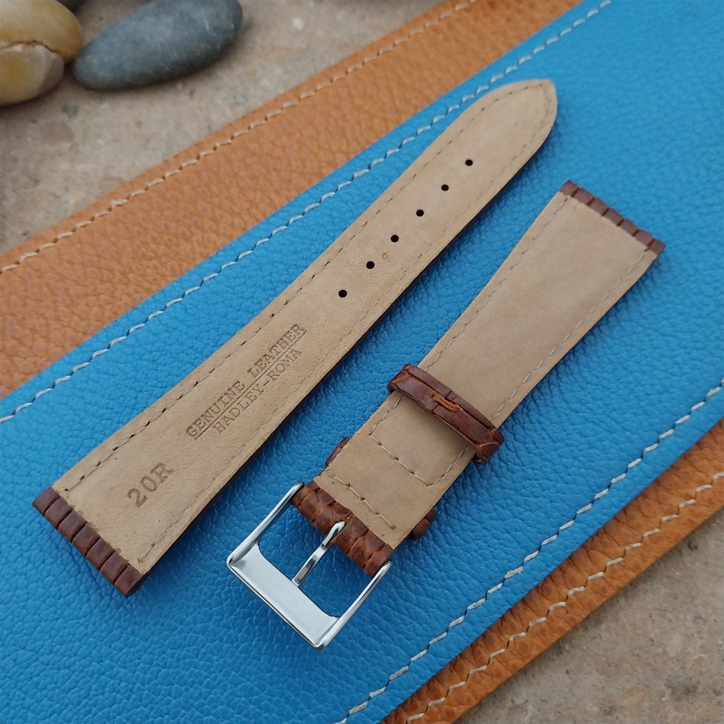 20mm Hadley Roma Brown Basketweave Textured Leather Unused Tapered Watch Strap