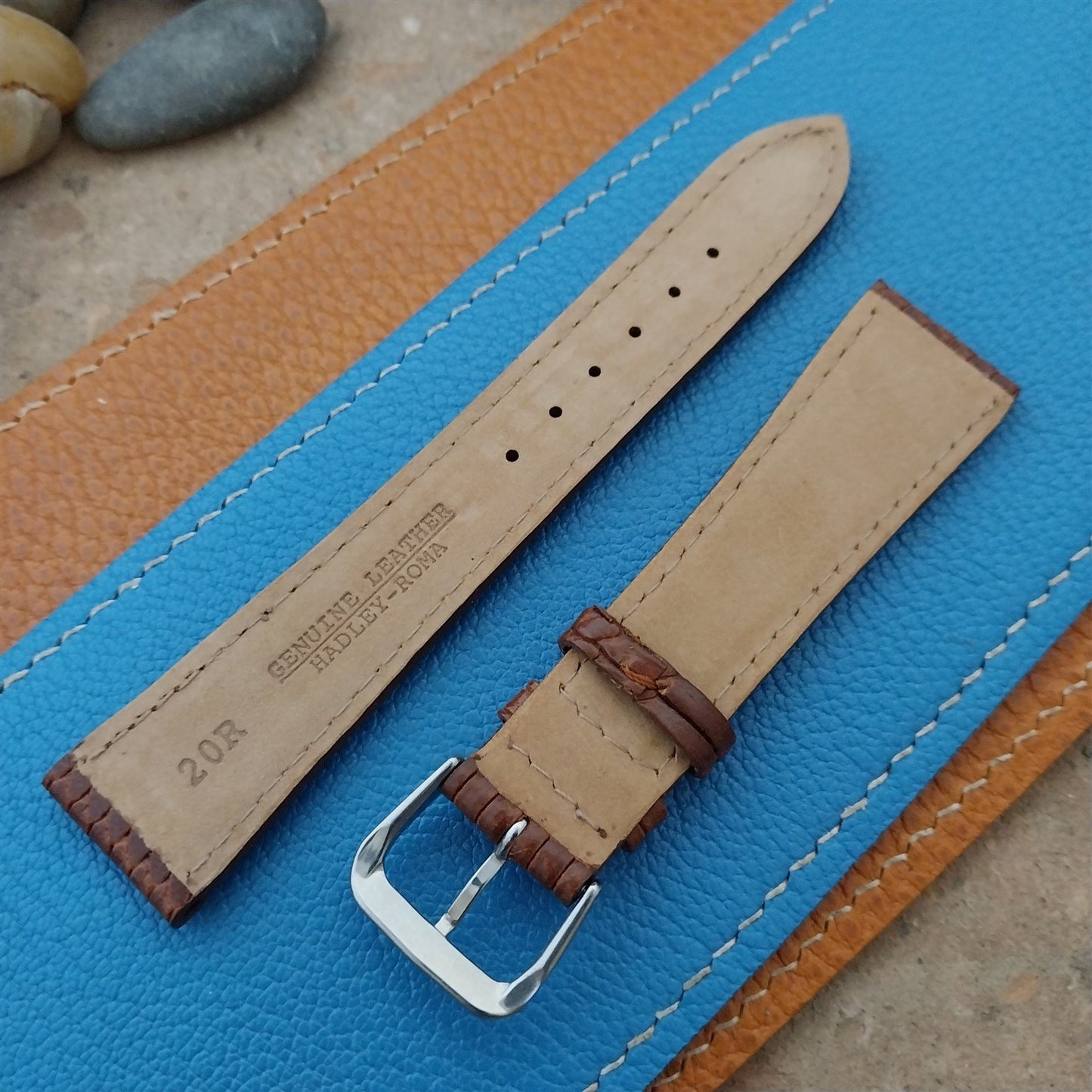 20mm Hadley Roma Brown Basketweave Textured Leather Unused Tapered Watch Strap