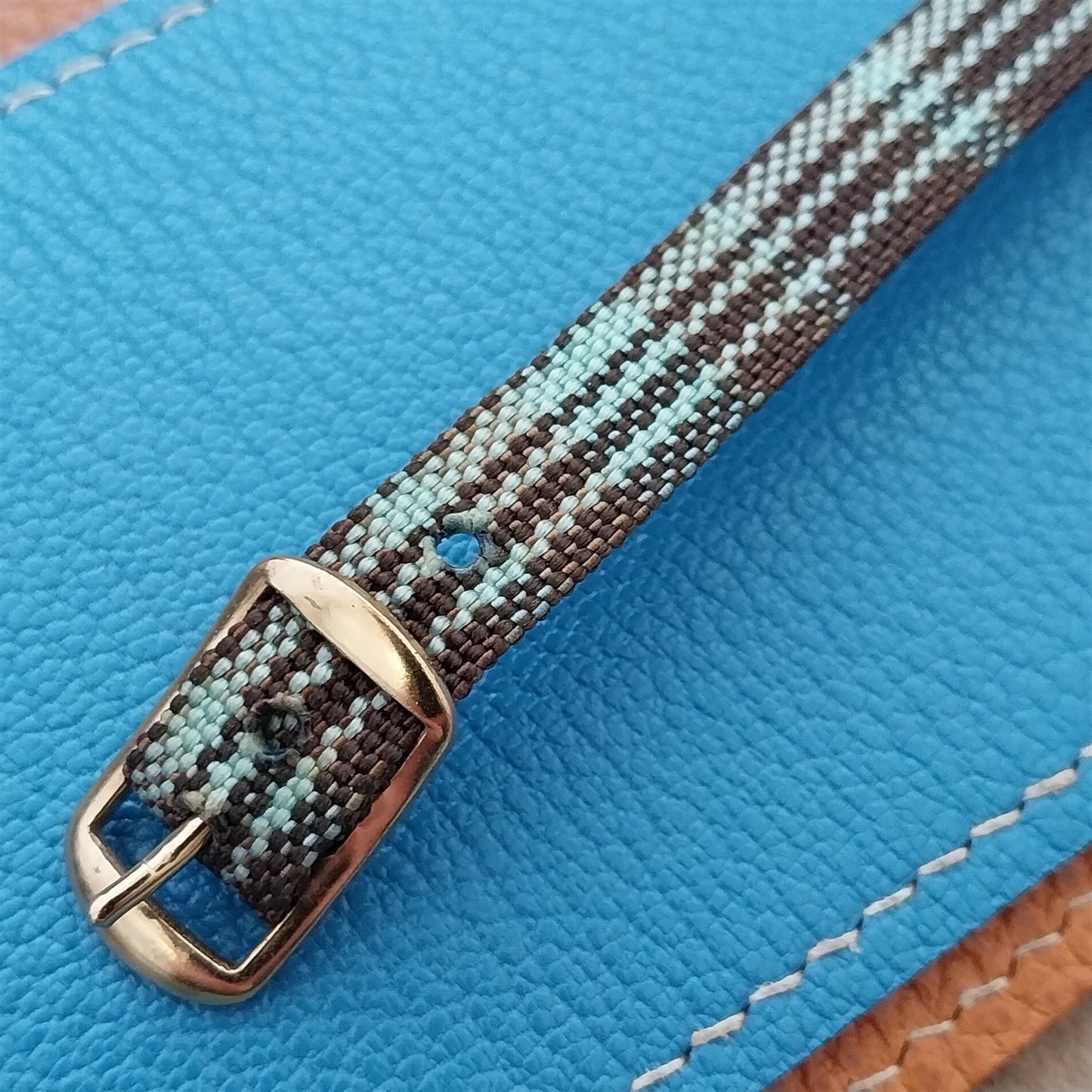 Vintage 10mm Ladies Madras Plaid Green & Brown 1960s Single Pass Watch Band