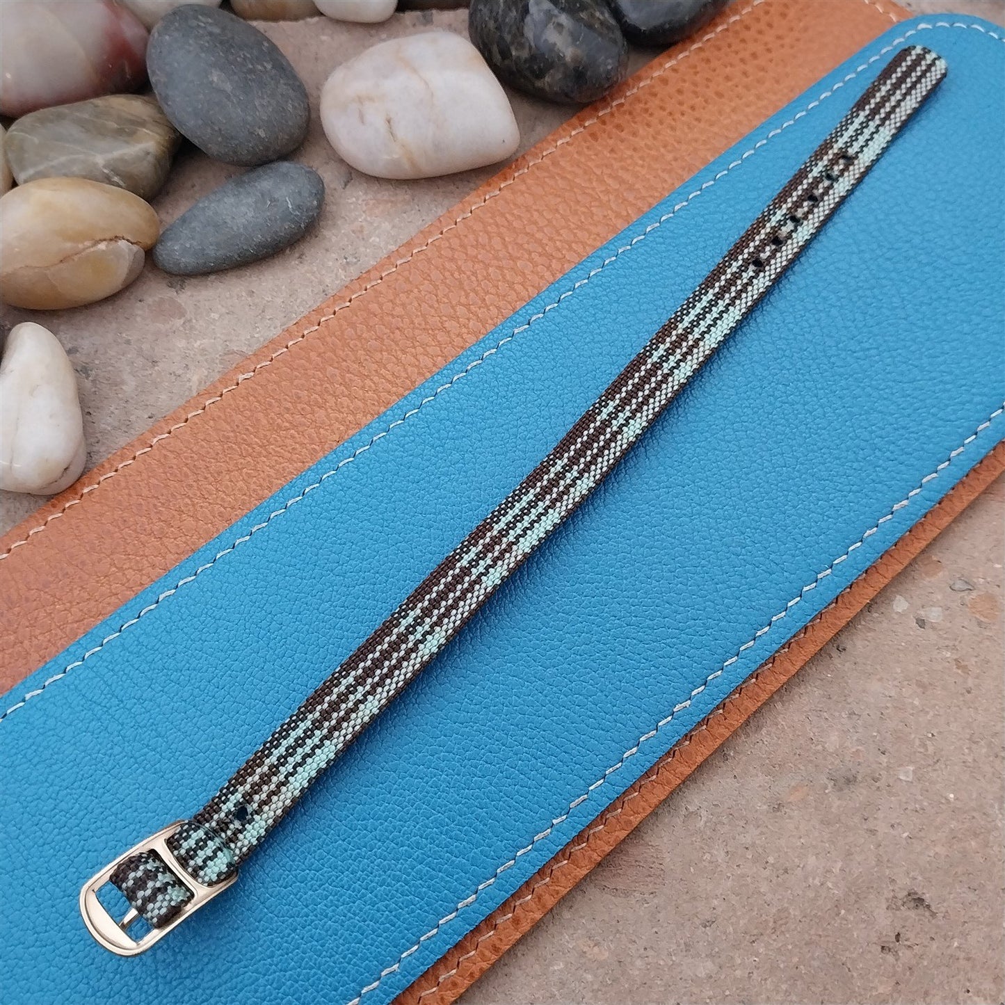 Vintage 10mm Ladies Madras Plaid Green & Brown 1960s Single Pass Watch Band