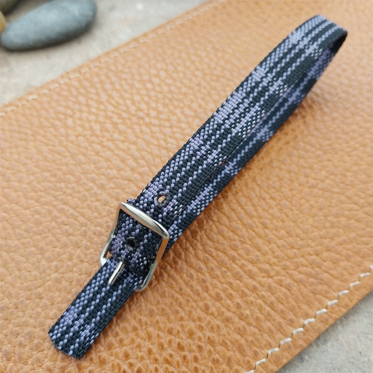 Vintage 10mm Ladies Madras Plaid Purple & Black 1960s Single Pass Watch Band