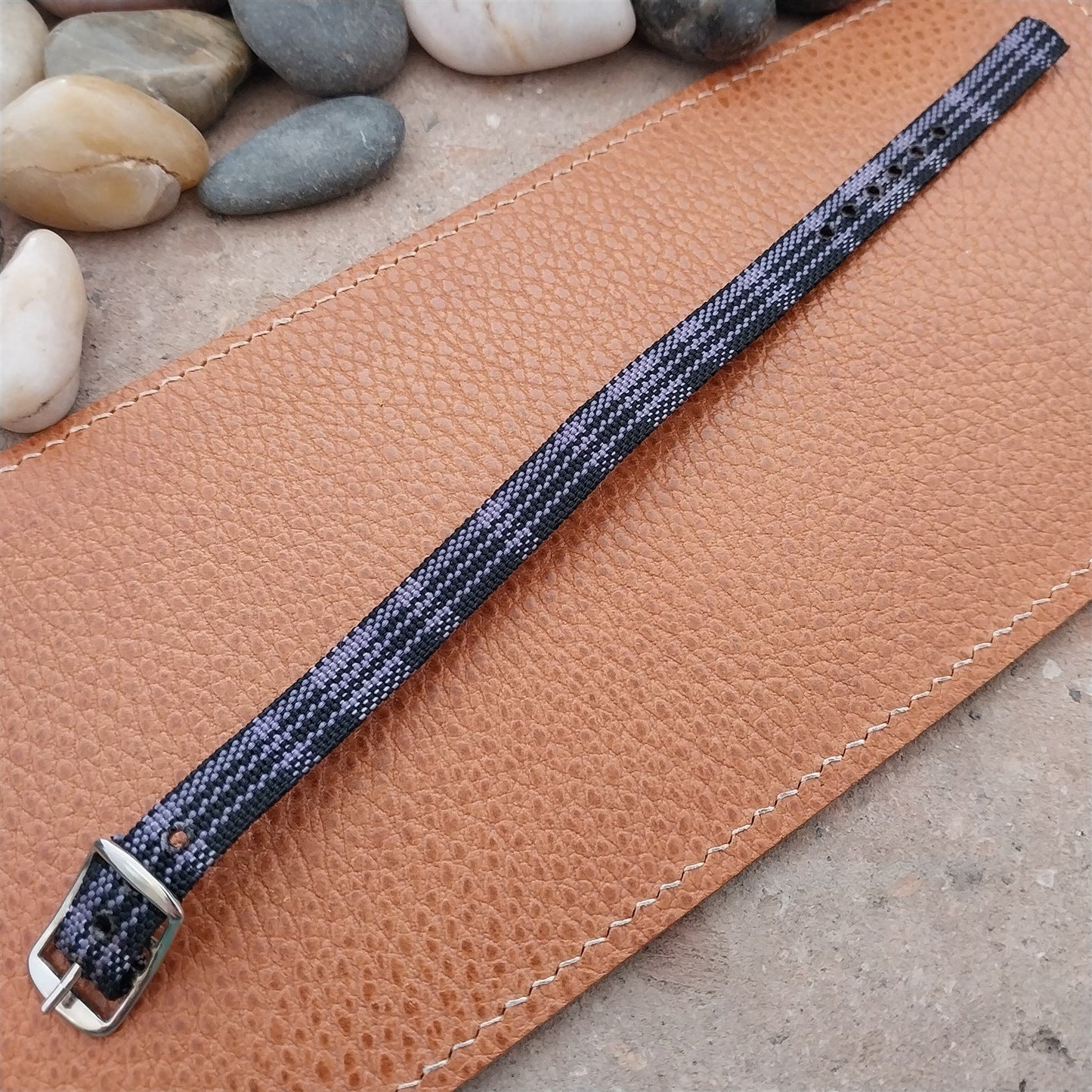 Vintage 10mm Ladies Madras Plaid Purple & Black 1960s Single Pass Watch Band