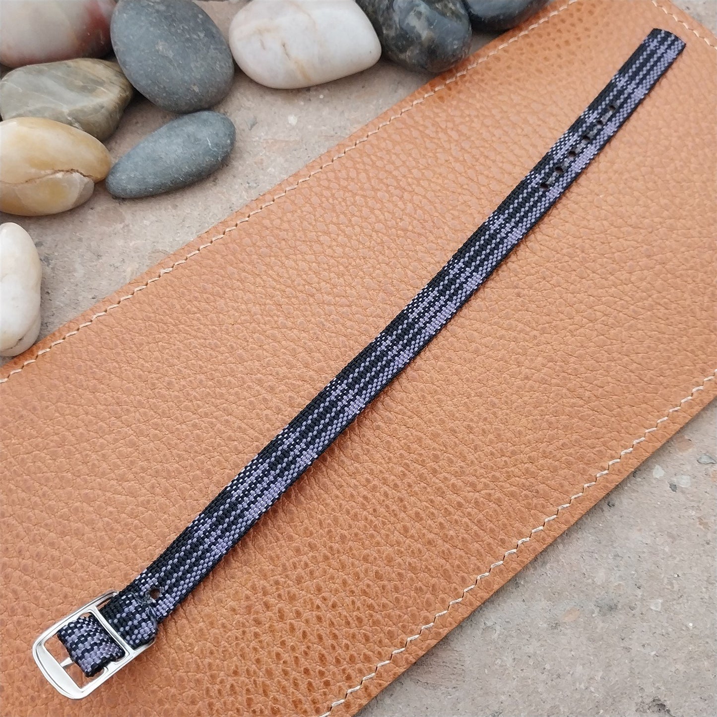 Vintage 10mm Ladies Madras Plaid Purple & Black 1960s Single Pass Watch Band