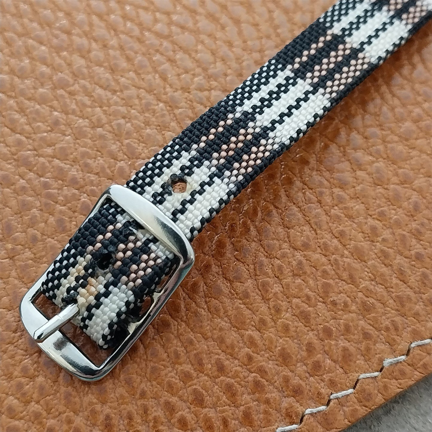 Vintage 10mm Ladies Madras Plaid Pink Black White 1960s Single Pass Watch Band