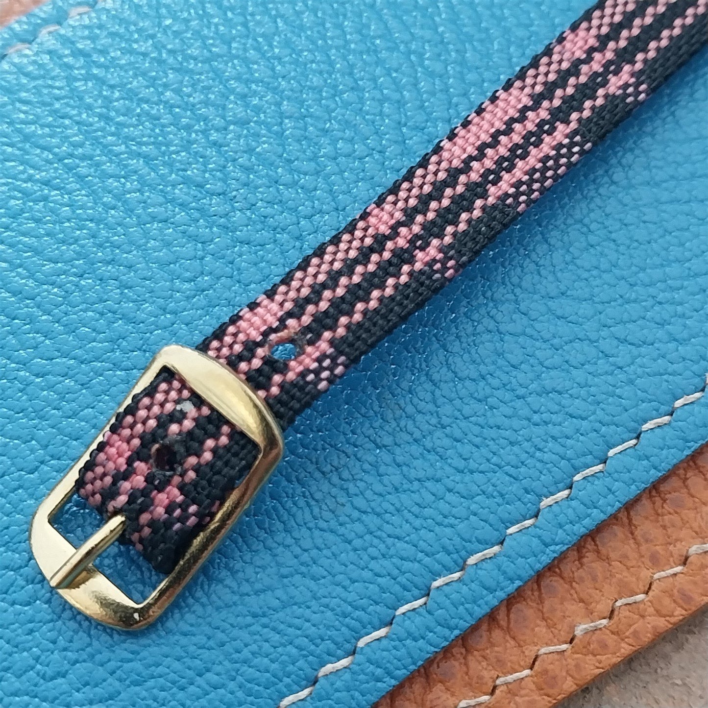 Vintage 10mm Ladies Madras Plaid Pink & Black 1960s Single Pass Watch Band