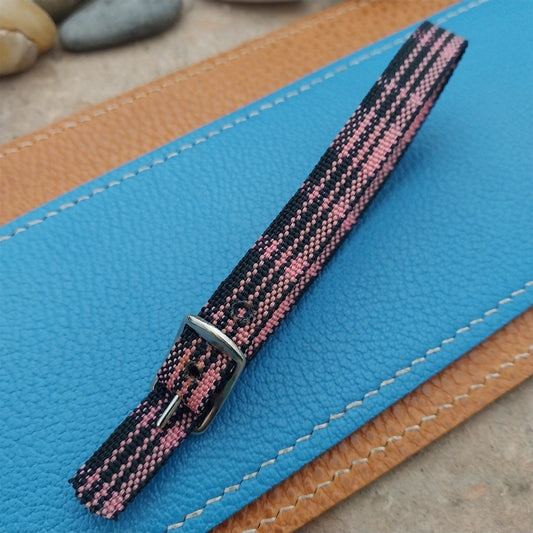 Vintage 10mm Ladies Madras Plaid Pink & Black 1960s Single Pass Watch Band