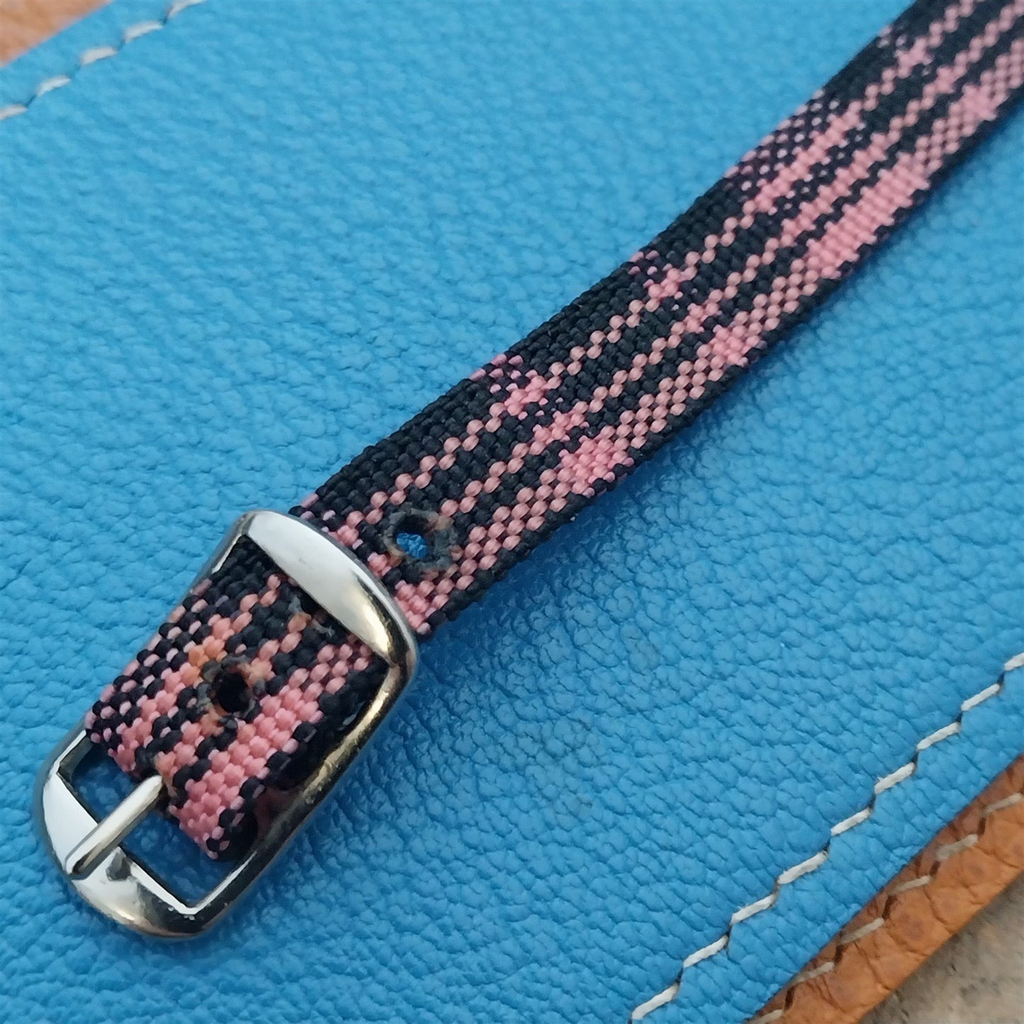Vintage 10mm Ladies Madras Plaid Pink & Black 1960s Single Pass Watch Band